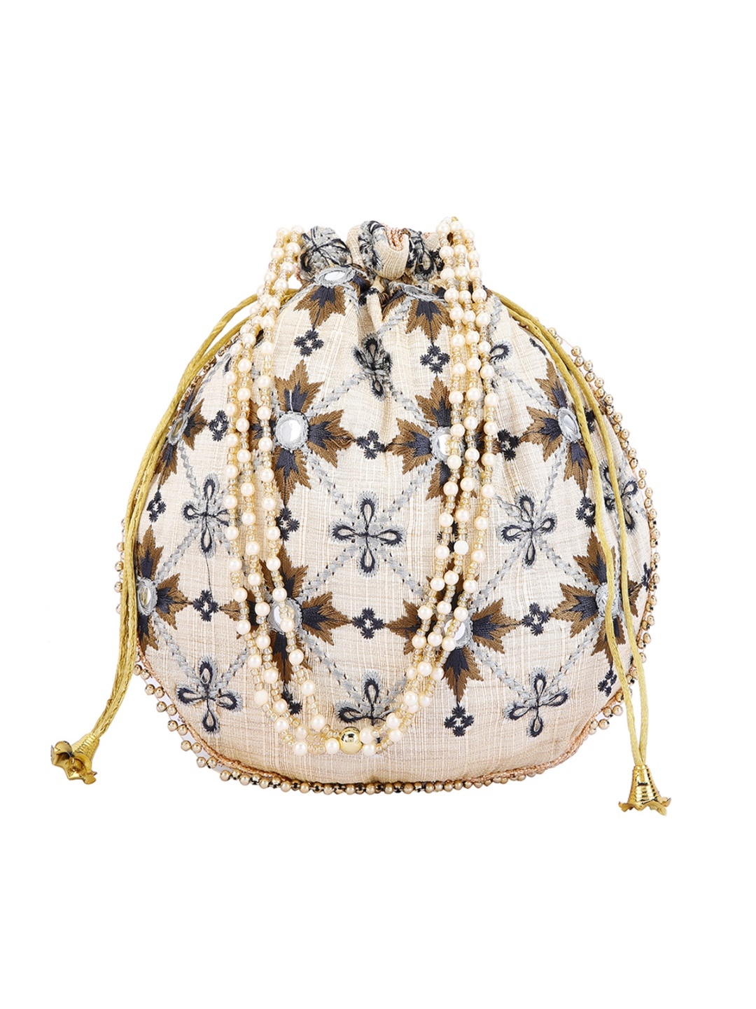 

ROMEE Beige & Grey Embroidered Potli Clutch