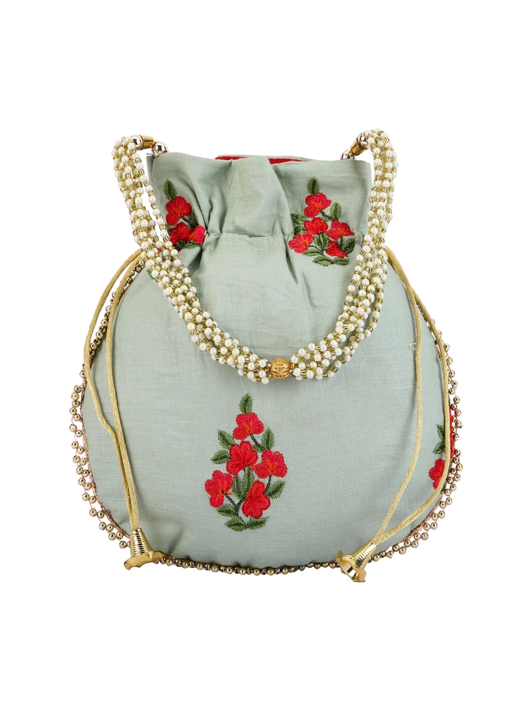 

ROMEE Green & Red Embroidered Potli Clutch