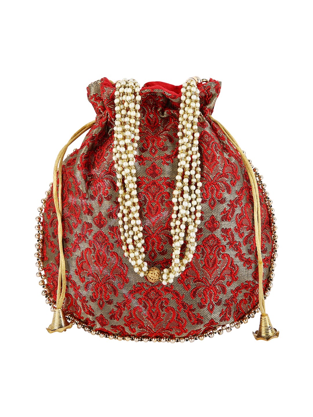 

ROMEE Maroon & Gold-Toned Embroidered Potli Clutch