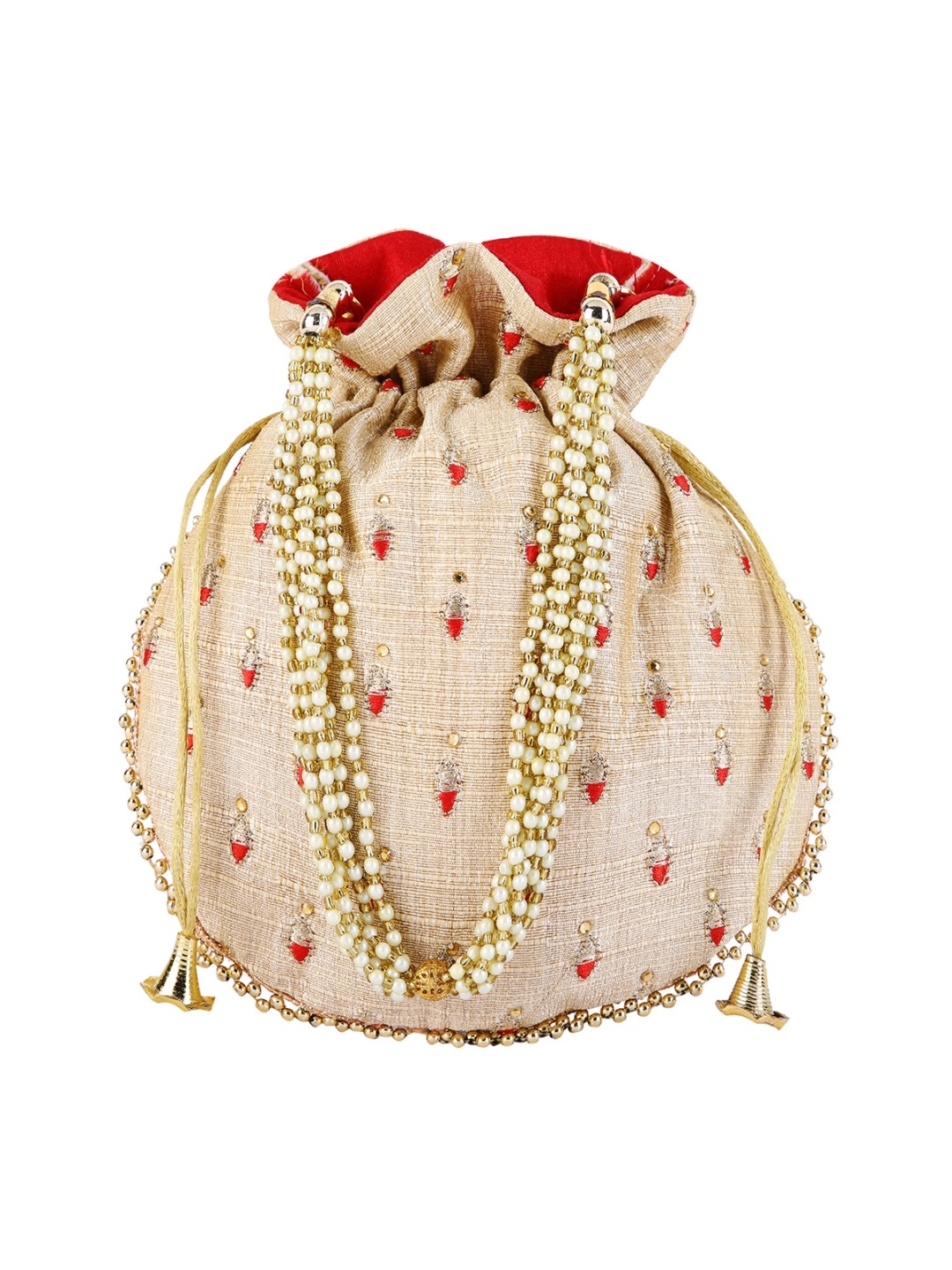 

ROMEE Beige & Gold-Toned Embroidered Potli Clutch