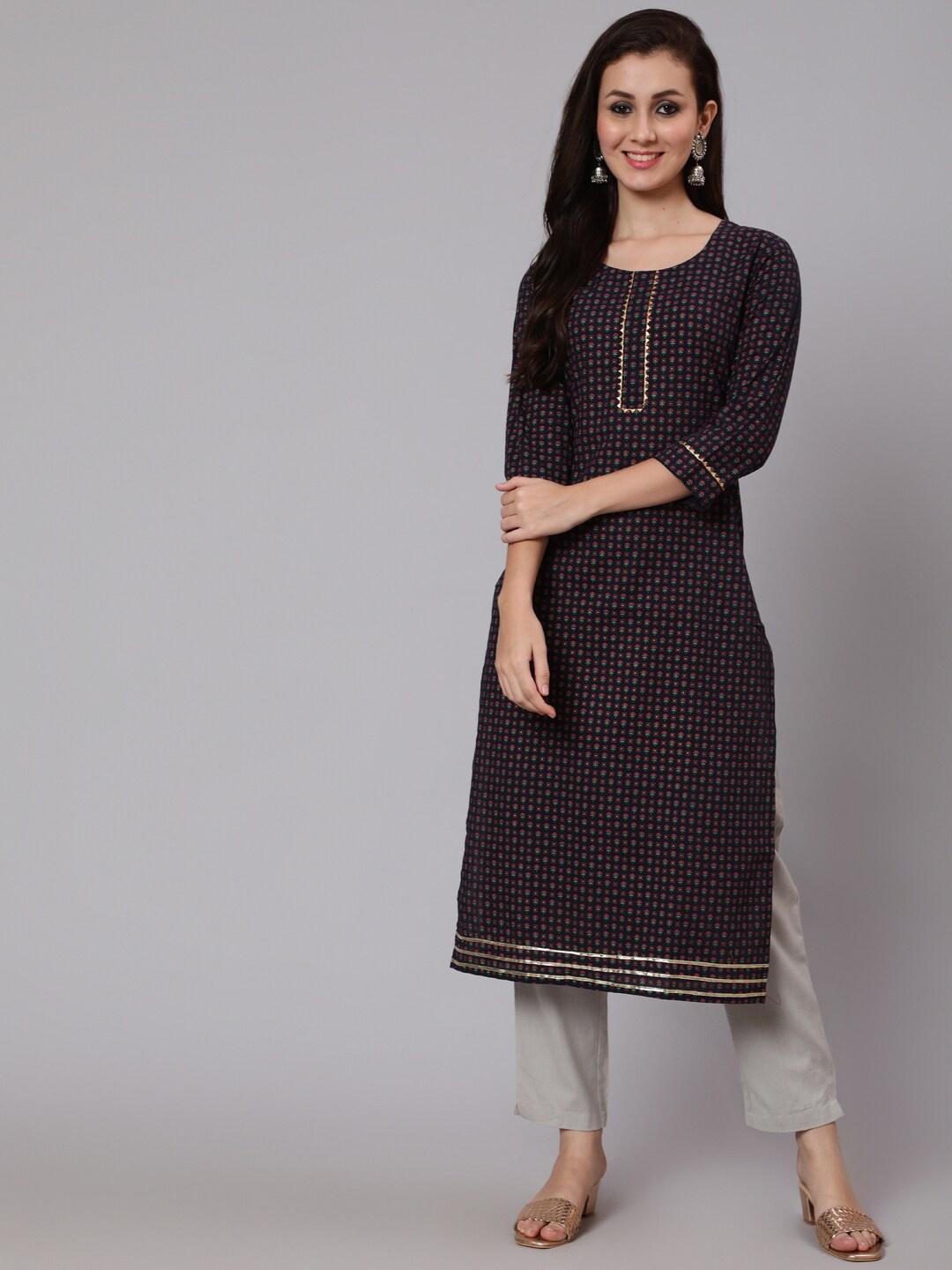 

WOMENCLICK Floral Printed Pure Cotton Kurta, Blue