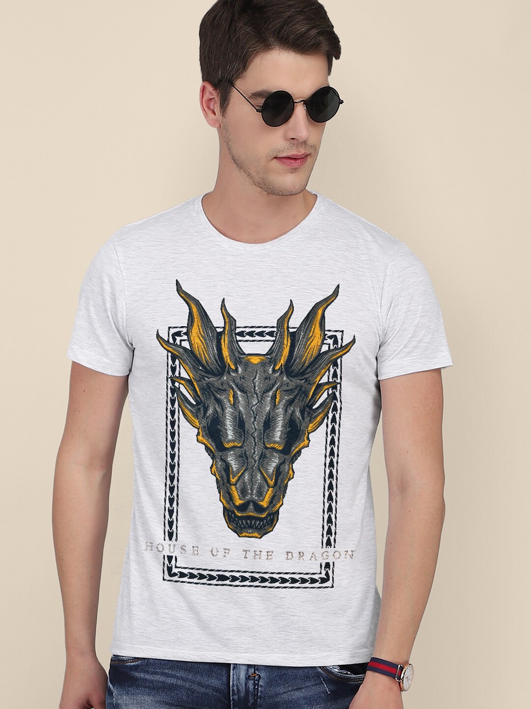 

Free Authority Men Grey House Of Dragon Printed T-shirt