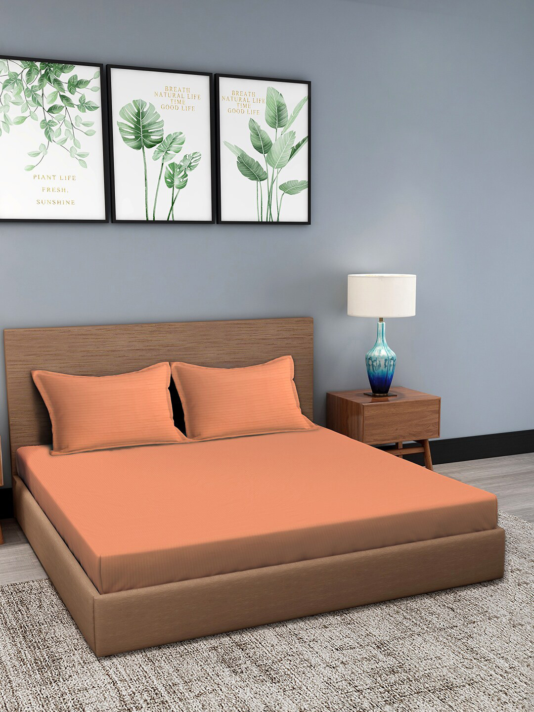 

MYTRIDENT Classic Stripe 210 TC Pure Cotton King Bedsheet with 2 Pillow Covers, Orange