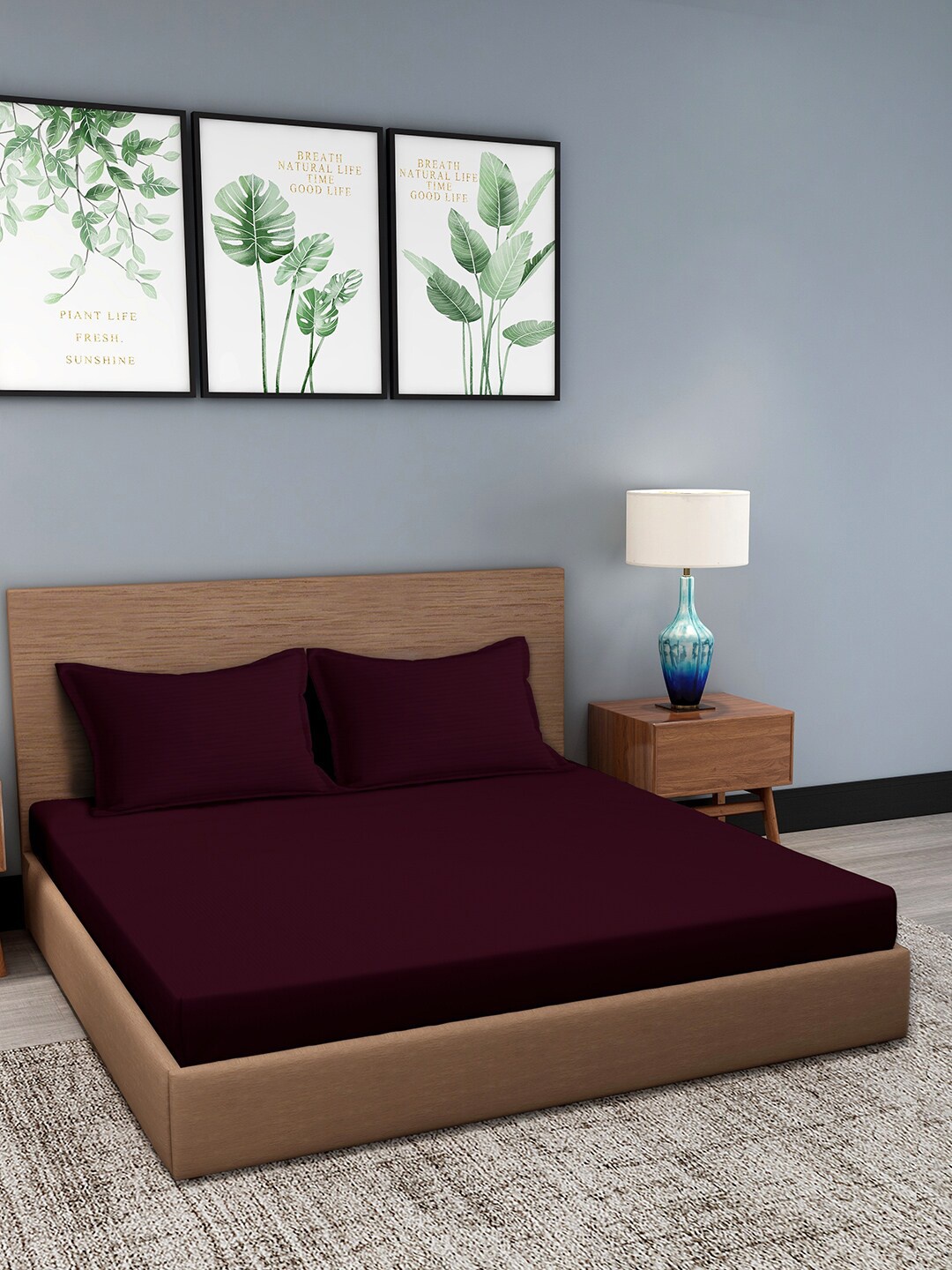 

Trident Classic Stripe 210 TC Pure Cotton Antimicrobial King Bedsheet & 2 Pillow Covers, Maroon