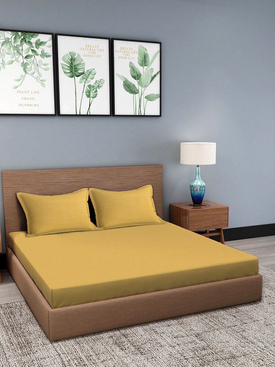 

MYTRIDENT Classic Stripe 210 TC Pure Cotton Antimicrobial King Bedsheet with 2 Pillow Covers, Mustard