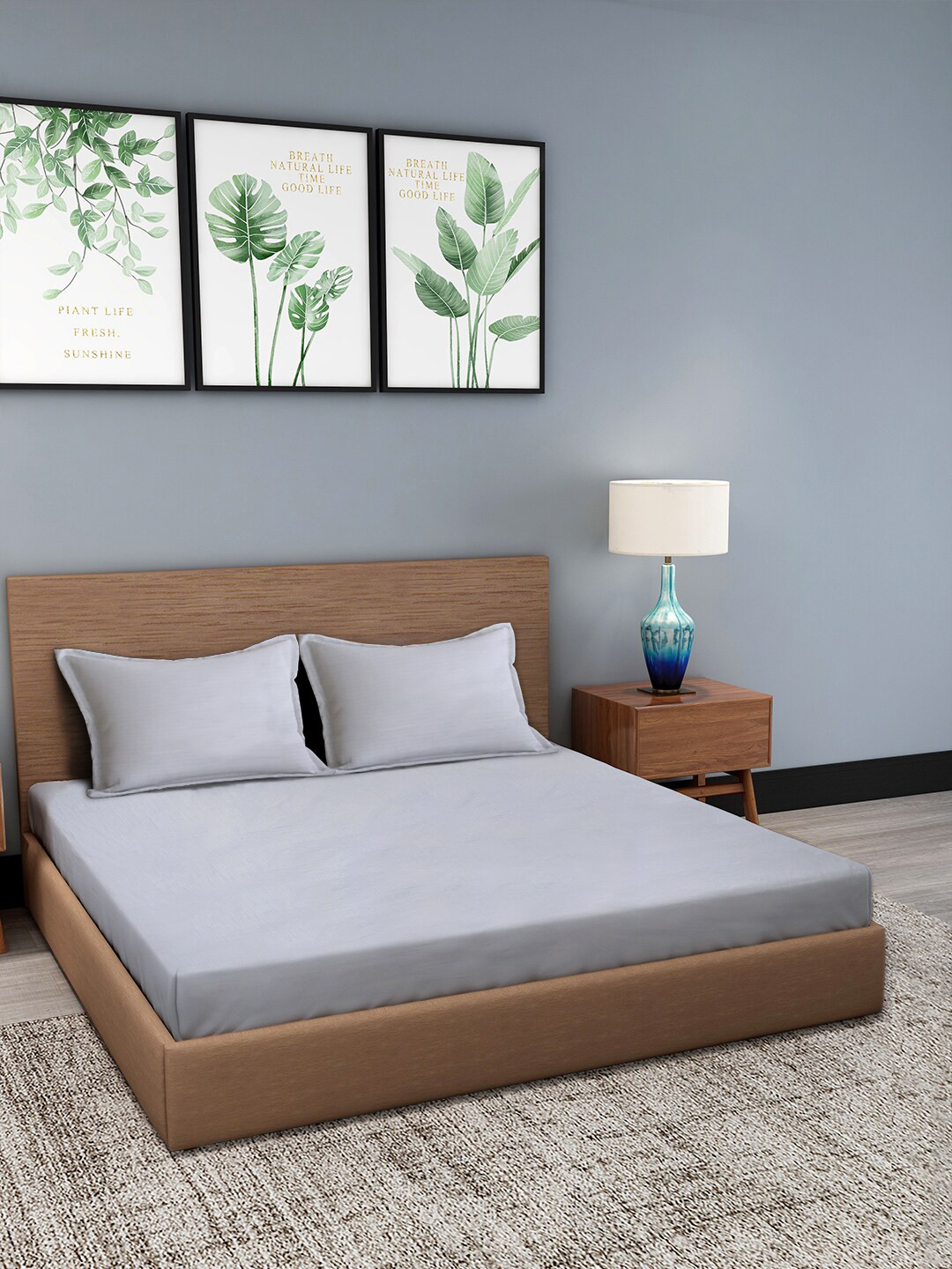 

Trident Classic Stripe Grey 210 TC Pure Cotton Antimicrobial King Bedsheet 2 Pillow Covers