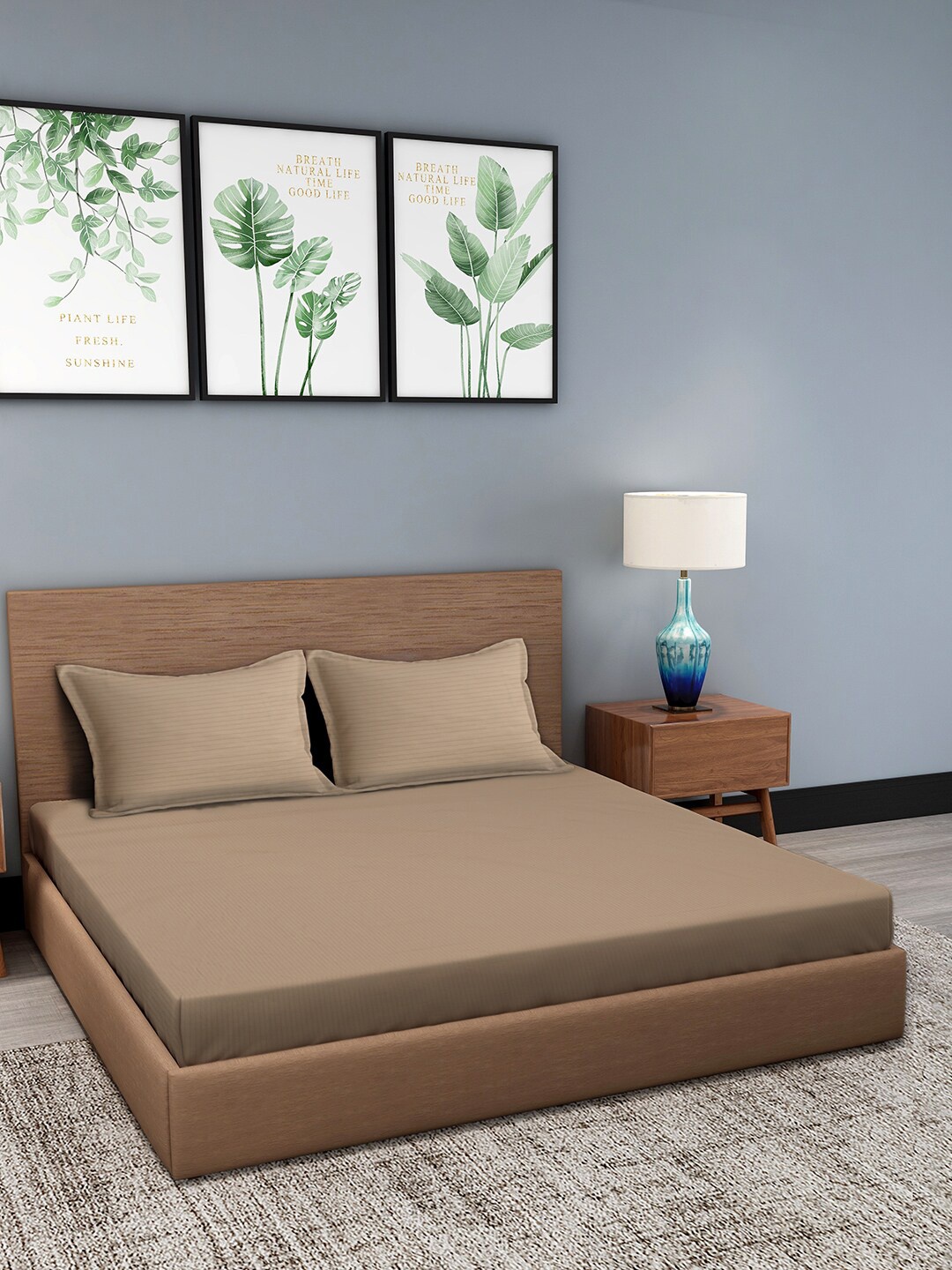 

Trident Classic Stripe 210 TC Pure Cotton Antimicrobial King Bedsheet with 2 Pillow Covers, Cream