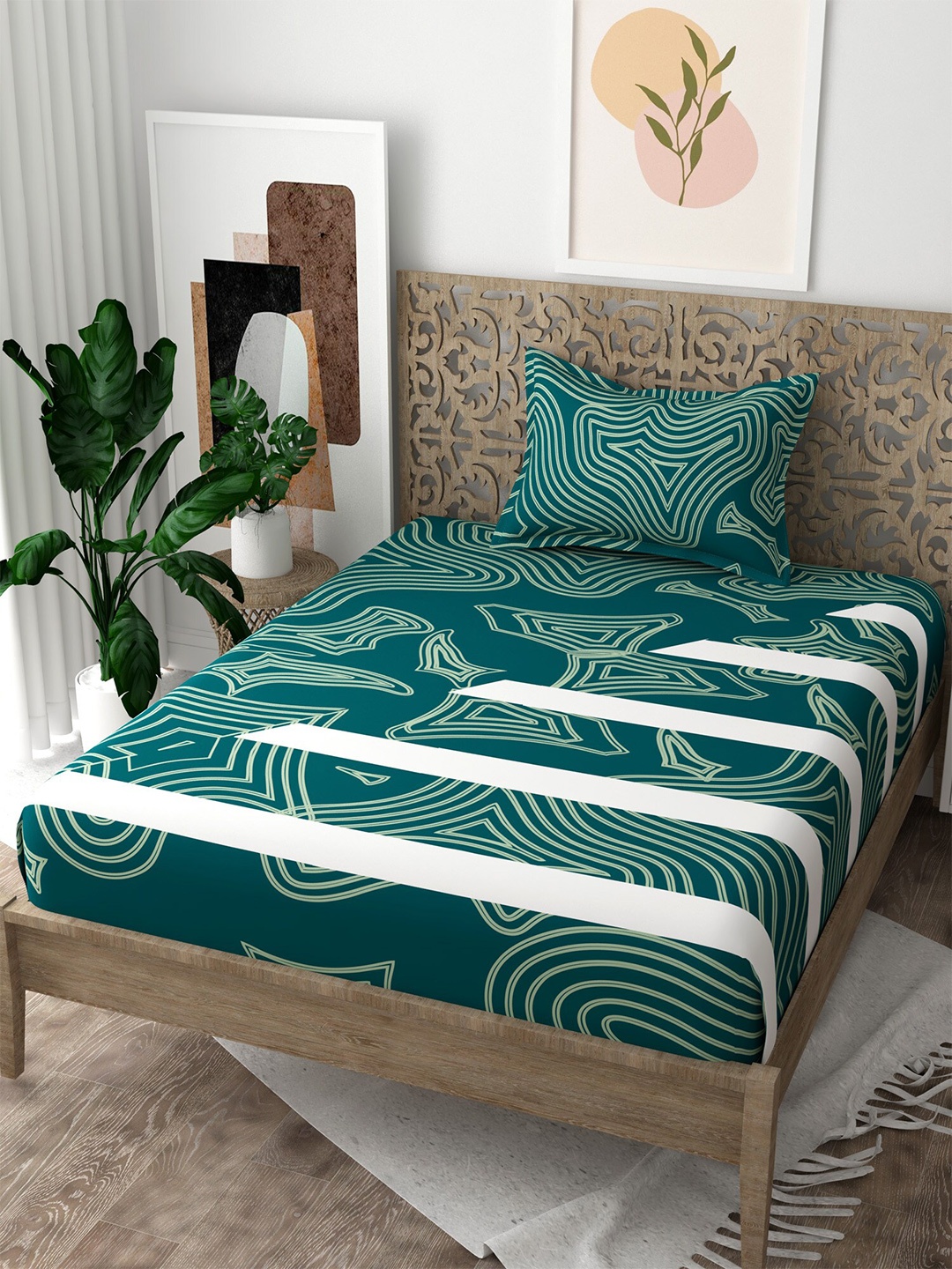 

EverHOME Green & White Printed 160 TC Cotton Single Bedsheet with 1 Pillow Cover