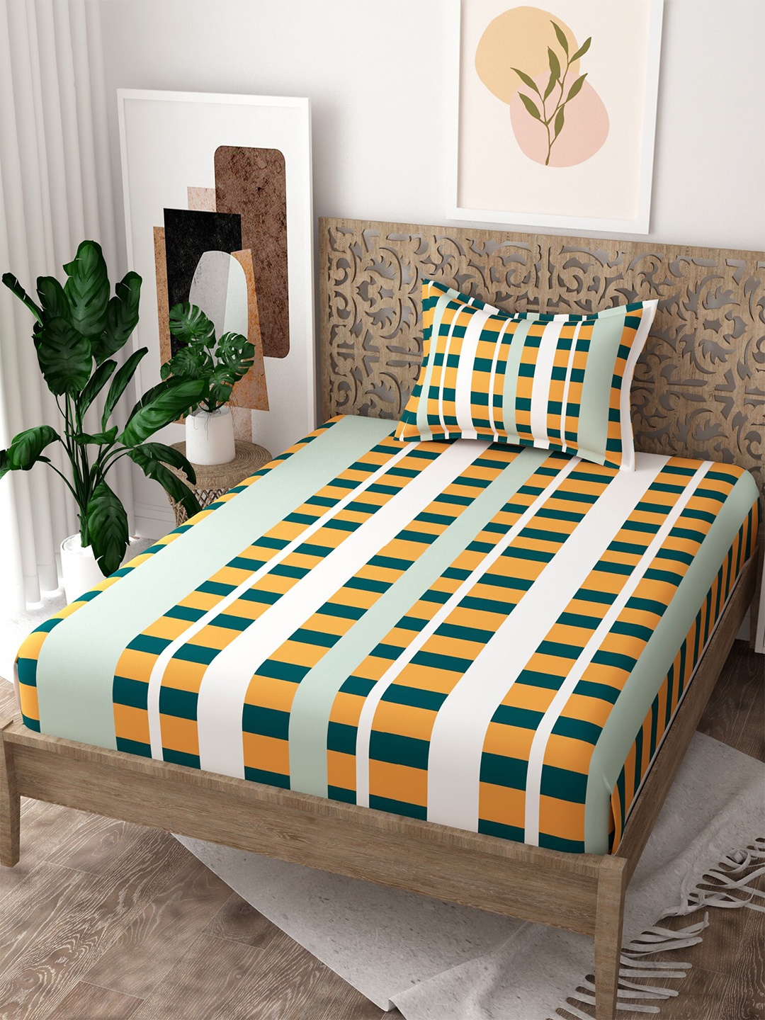 

EverHOME Gen-Z Printed 160 TC Cotton Single Bedsheet with 1 Pillow Cover, Green