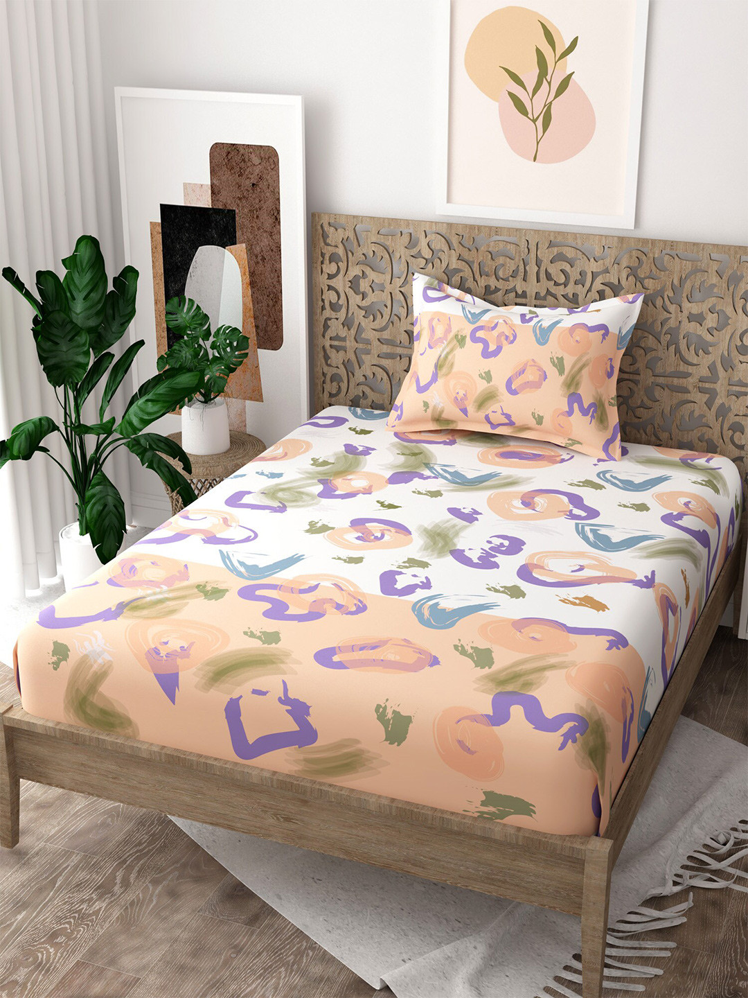 

EverHOME Gen-Z Printed 160 TC Cotton Single Bedsheet with 1 Pillow Cover, White