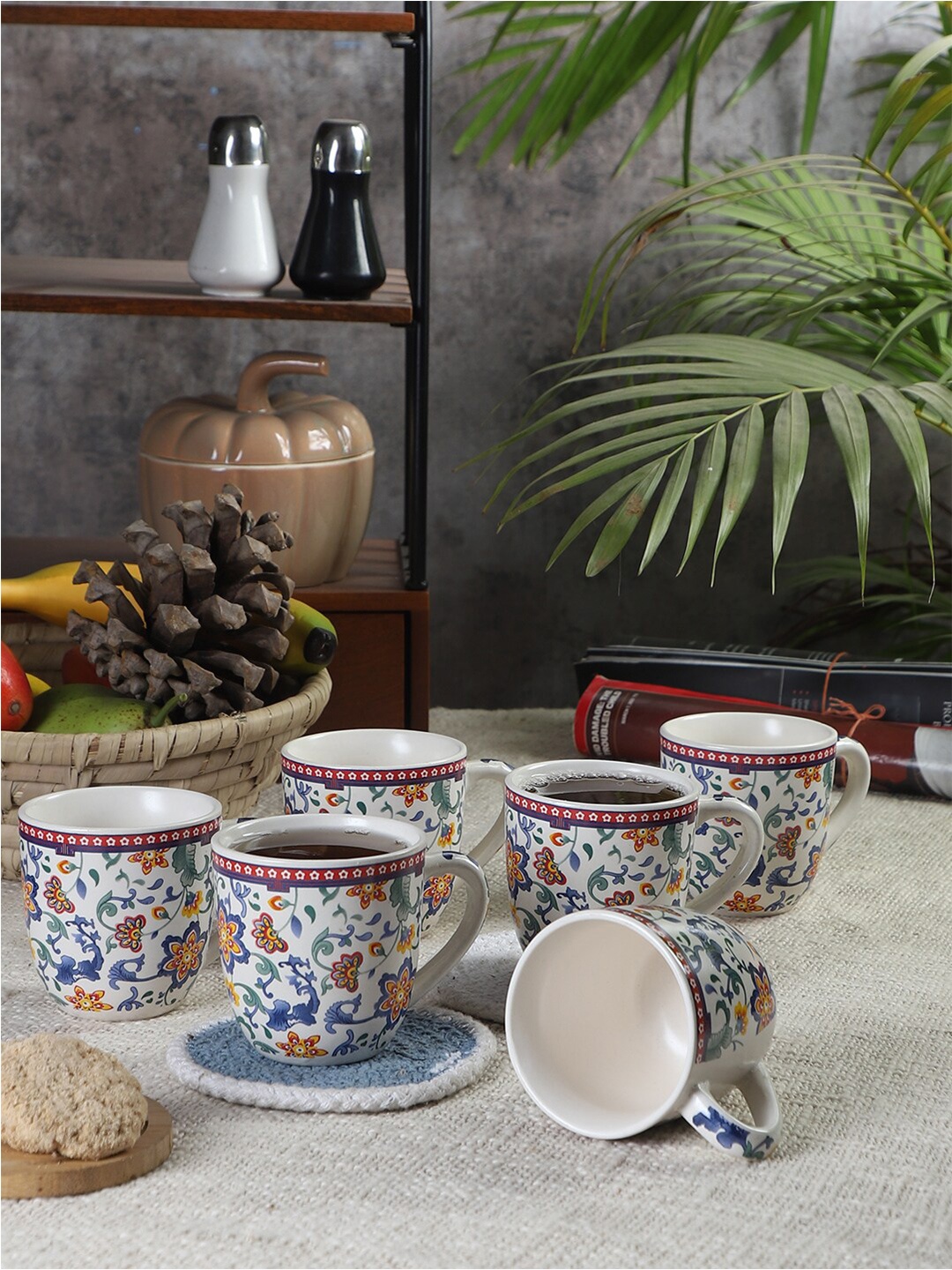 

CDI White & Blue Set Of 6 Dishwasher & Microwave Safe Ceramic Matte Mugs 200ml Each