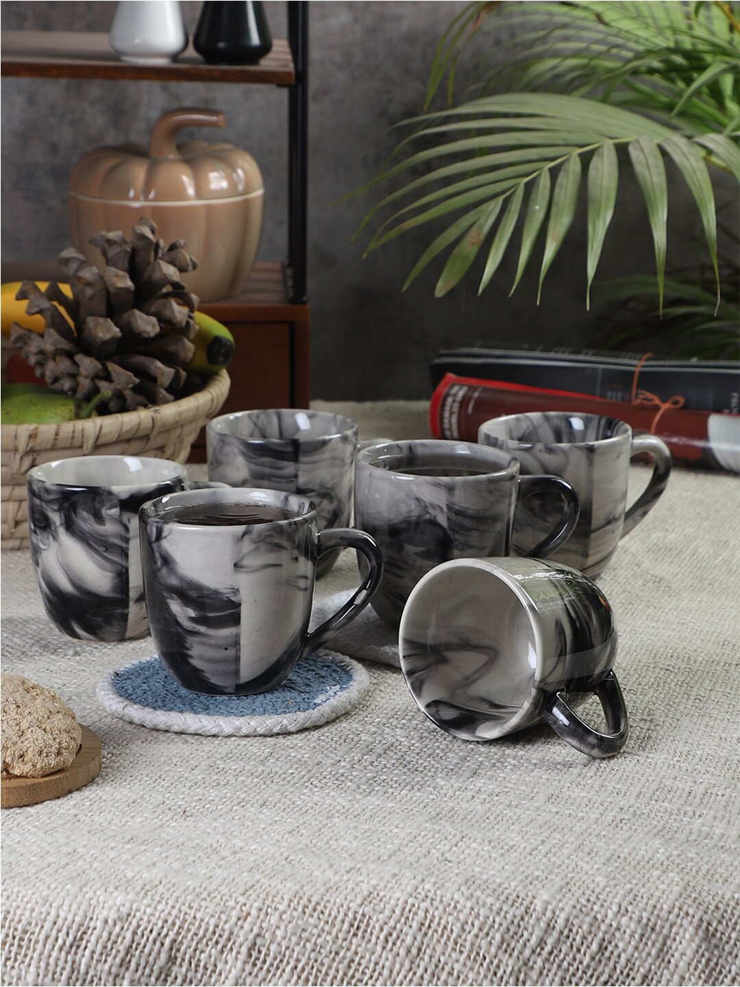 

CDI Grey & Black Set Of 6 Dishwasher & Microwave Safe Ceramic Glossy Mugs 200 ml Each