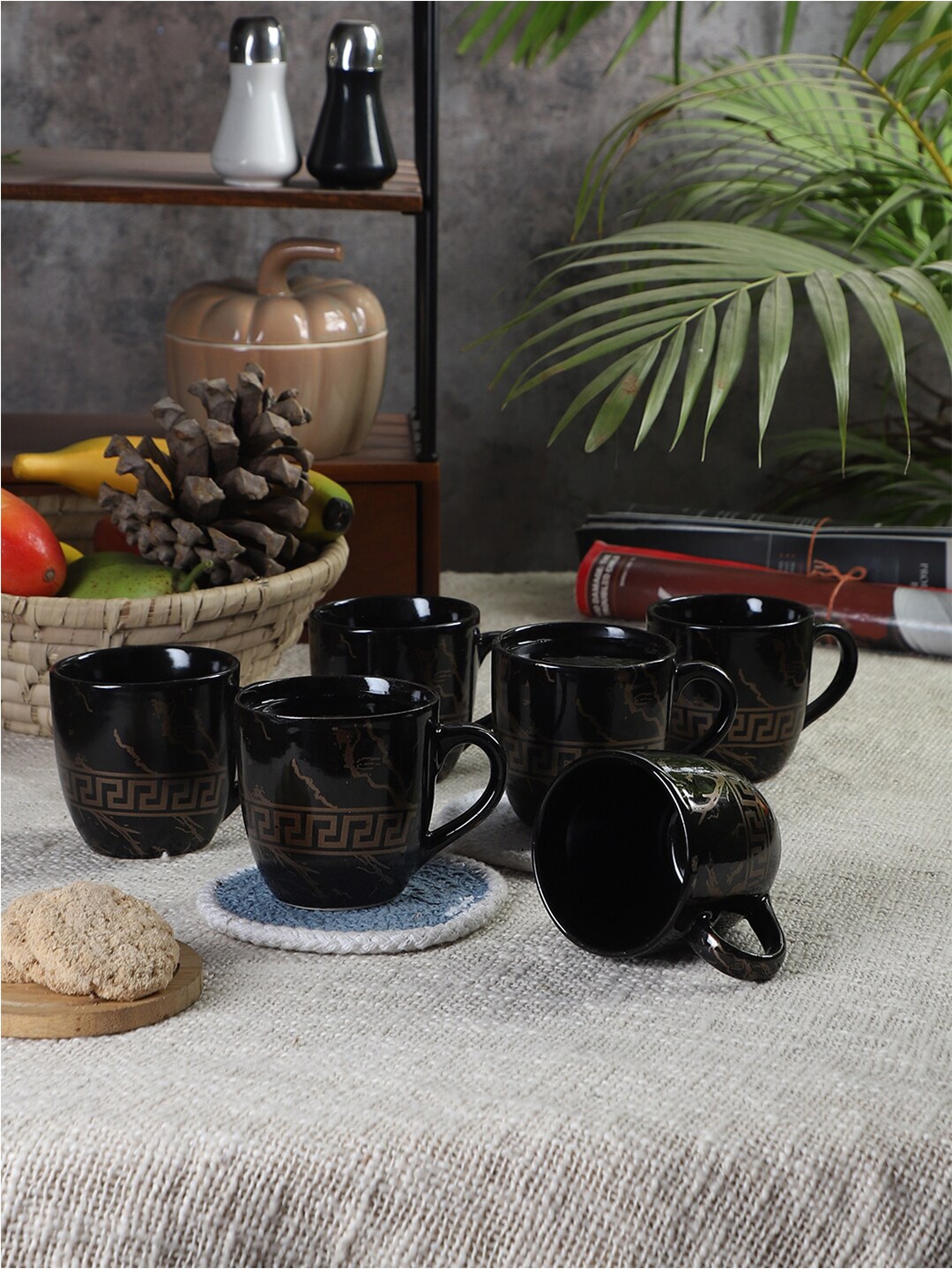 

CDI Black & Brown Set Of 6 Dishwasher & Microwave Safe Ceramic Matte Mugs 200 ml Each
