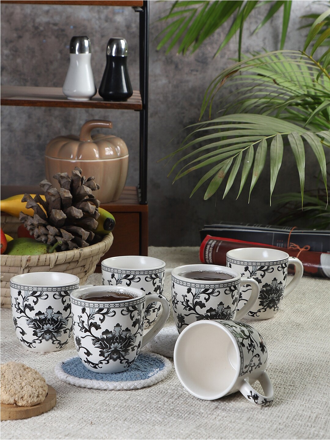 

CDI White & Blue Set Of 6 Dishwasher & Microwave Safe Ceramic Matte Mugs 200ml Each
