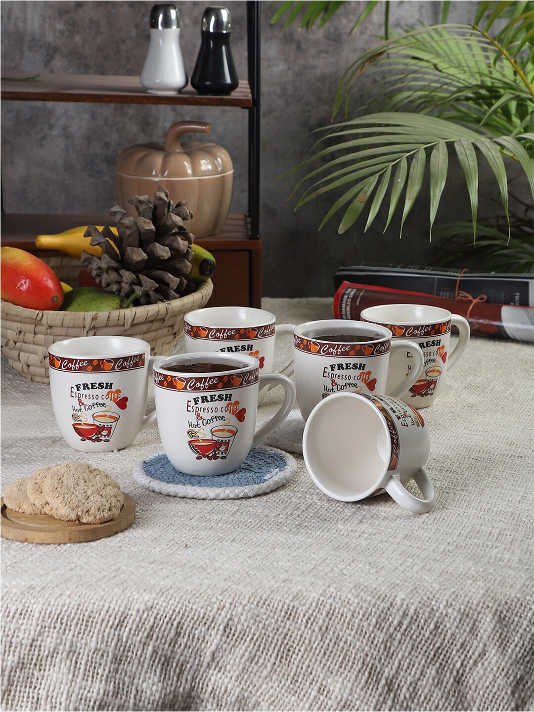

CDI White & Red Set Of 6 Dishwasher & Microwave Safe Ceramic Matte Mugs 200 ml Each