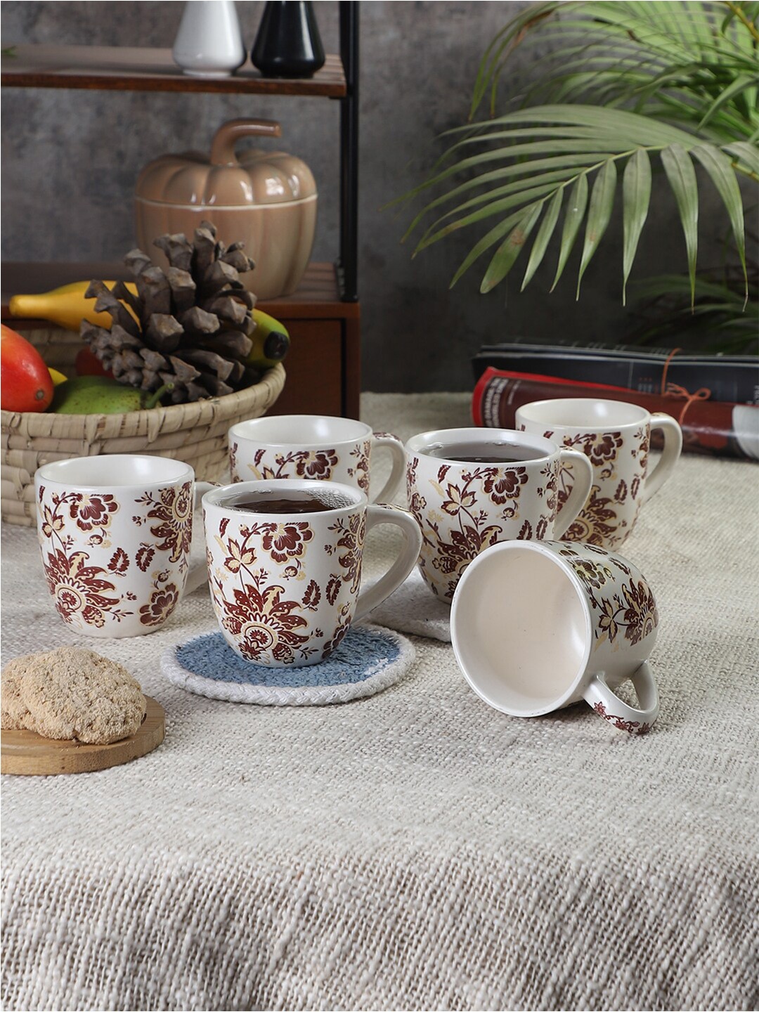 

CDI White & Brown Set Of 6 Dishwasher And Microwave Safe Ceramic Matte Mugs 200 ML Each