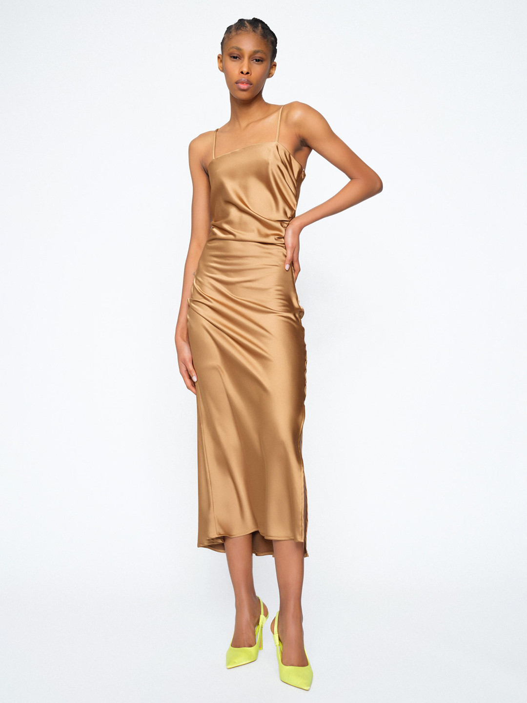 

KHUSHBOO AND PANKAJ Women Gold-Toned Satin Sheath Midi Dress