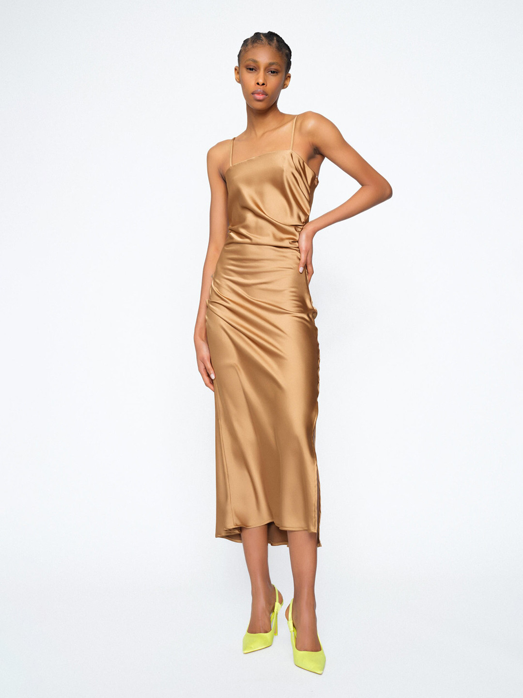 

KHUSHBOO AND PANKAJ Women Beige Satin Sheath Midi Dress