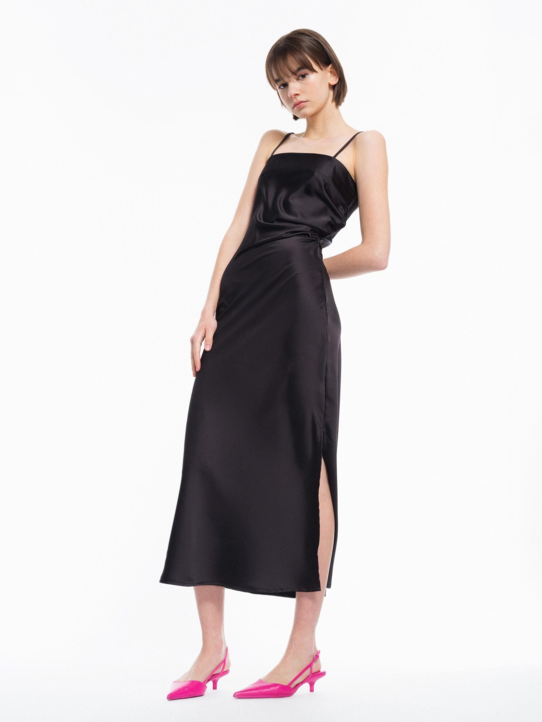 

KHUSHBOO AND PANKAJ Women Black Satin Sheath Midi Dress