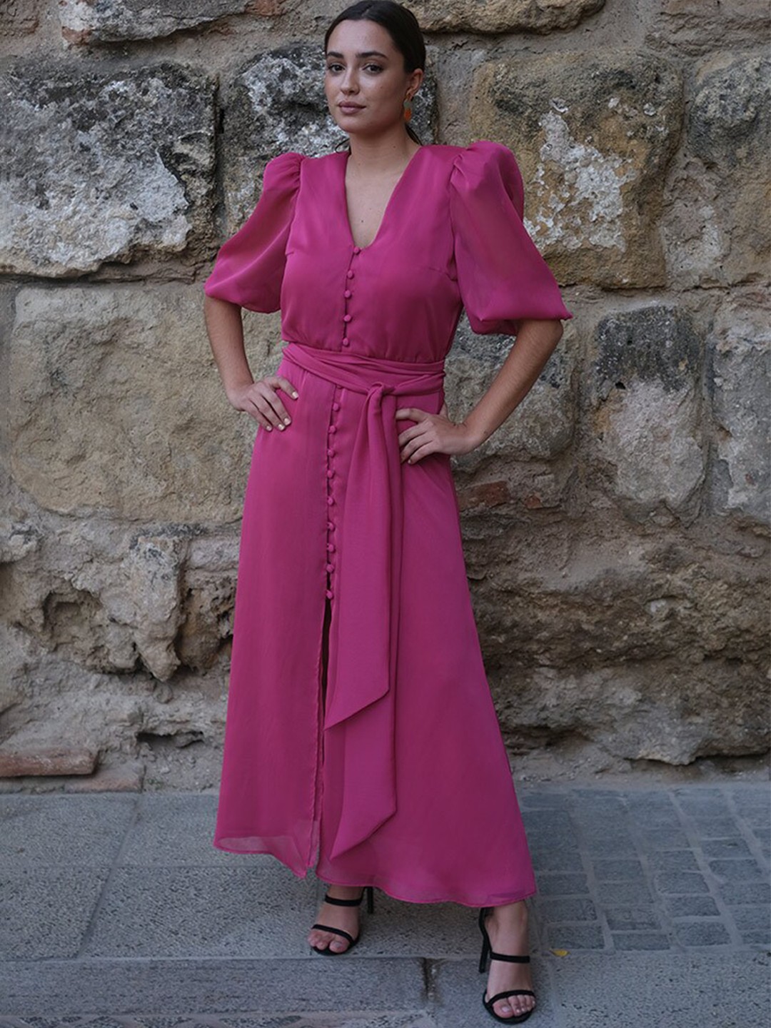 

KHUSHBOO AND PANKAJ Women Pink Solid Maxi Dress