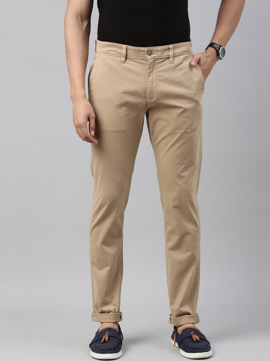 

American Bull Men Brown Slim Fit Cotton Chinos Trousers