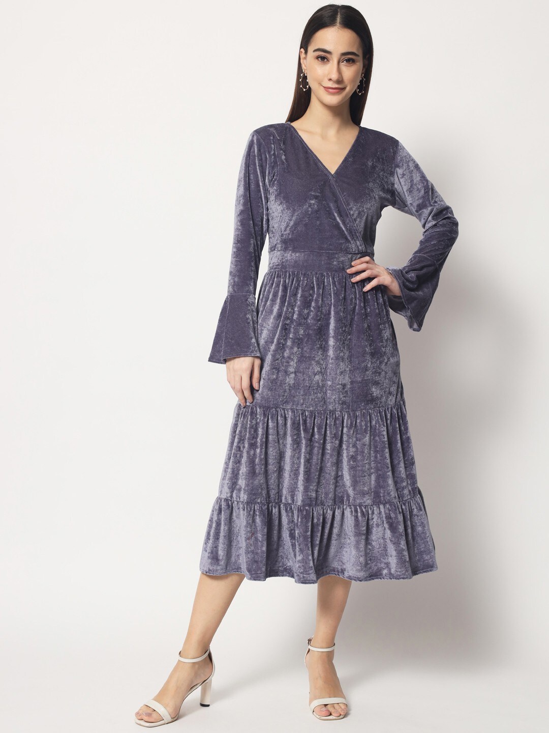 

Kannan Grey Velvet Midi Dress
