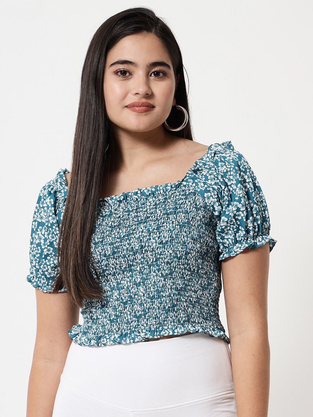 

Kannan Blue Floral Printed Crepe Top