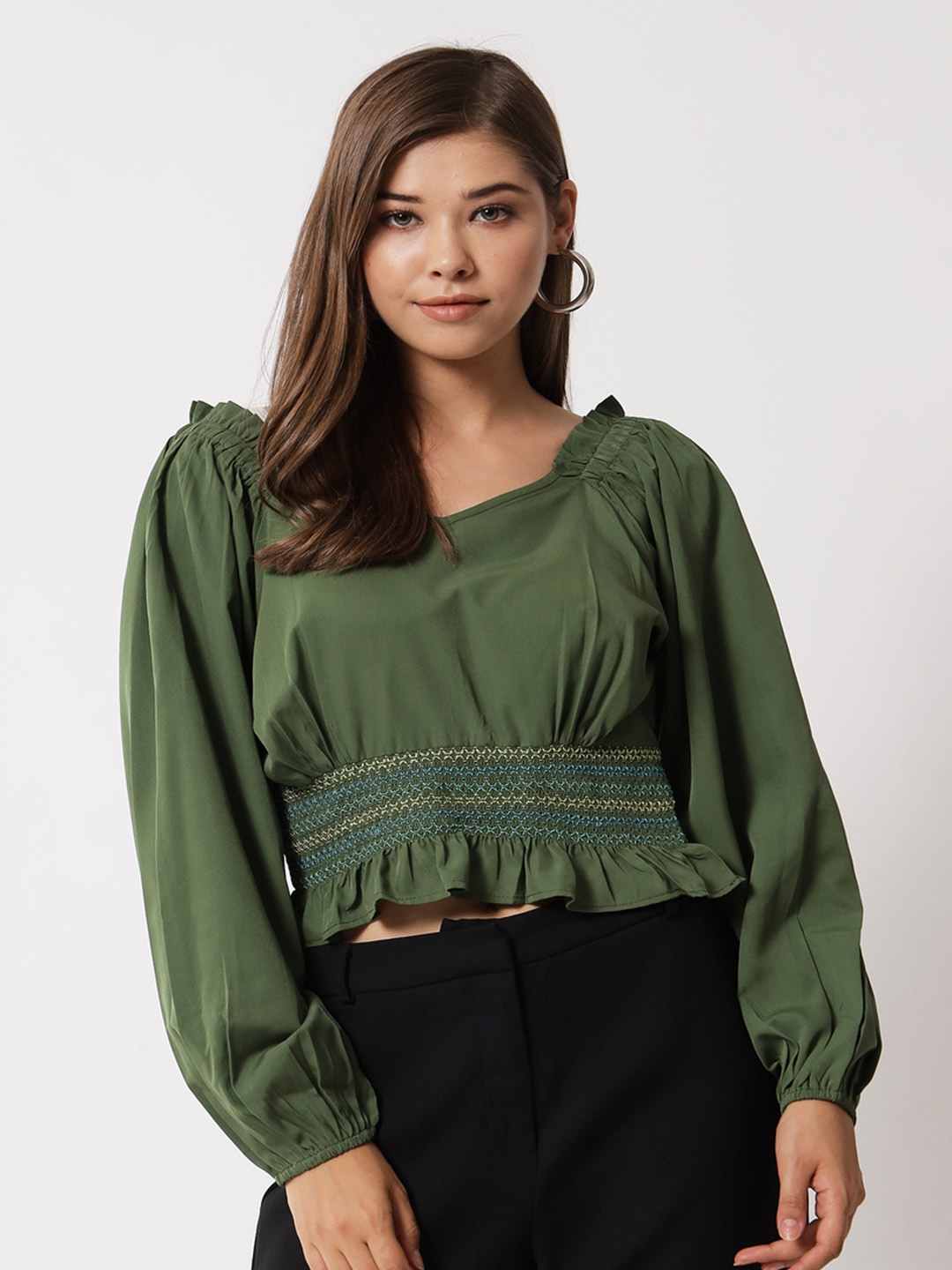 

Kannan Green Crepe Cinched Waist Top