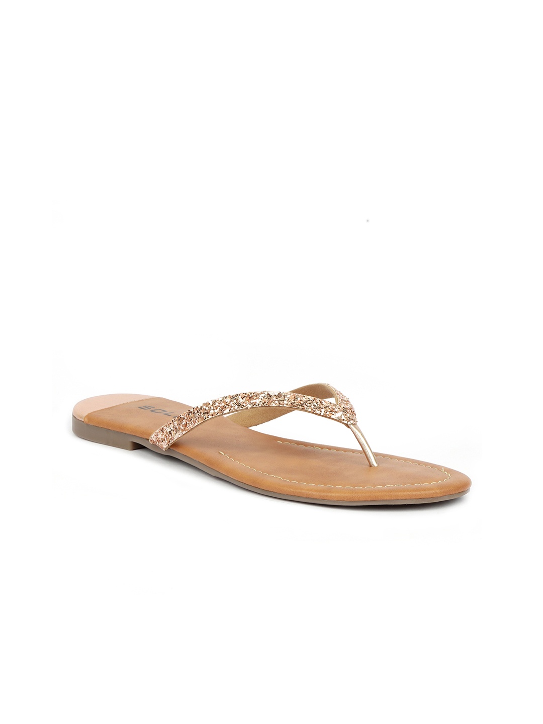

SOLES Women Rose Gold Embellished Open Toe Flats