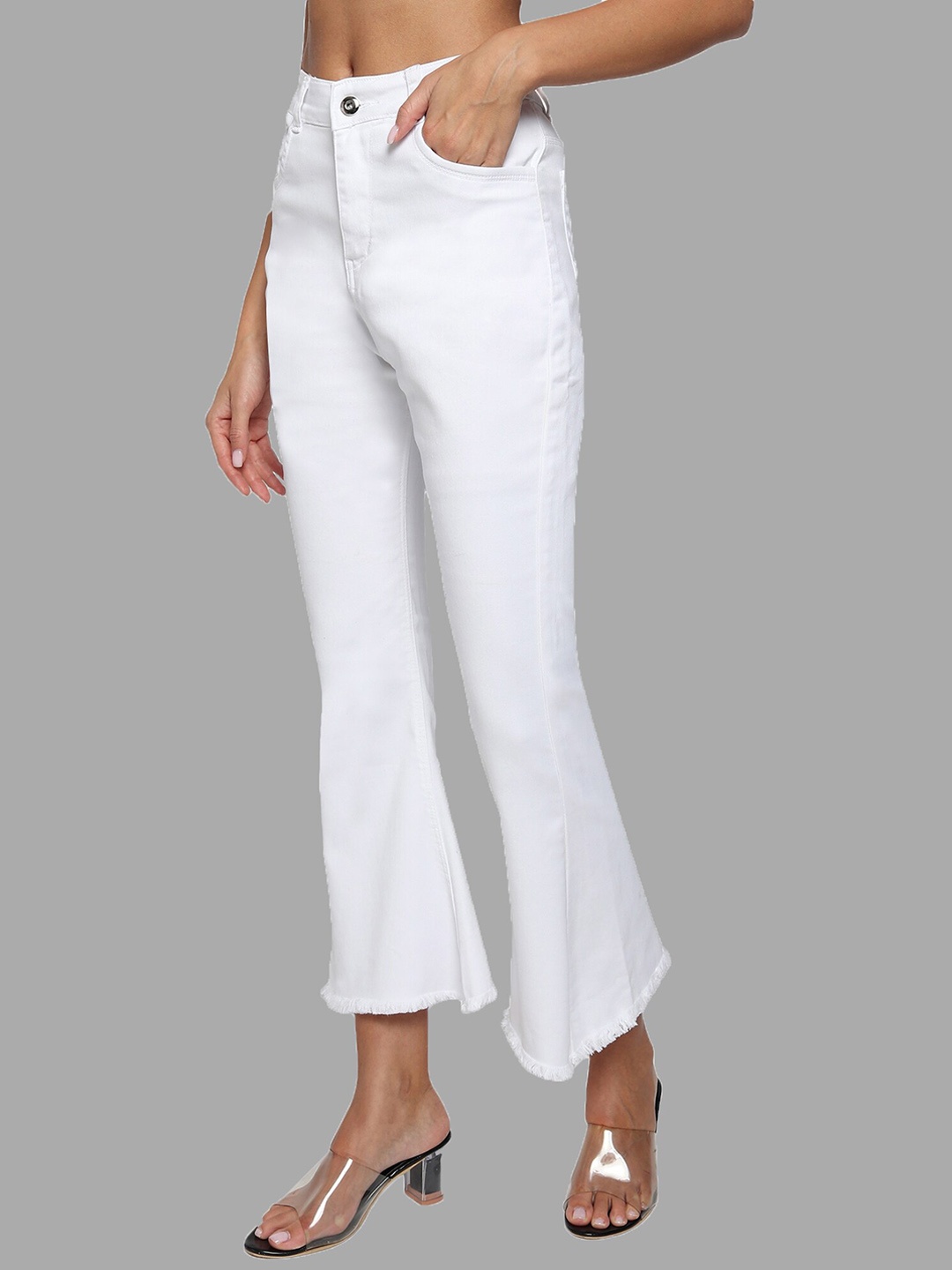 

LIVE OK Women White Bootcut High-Rise Mildly Distressed Stretchable Jeans