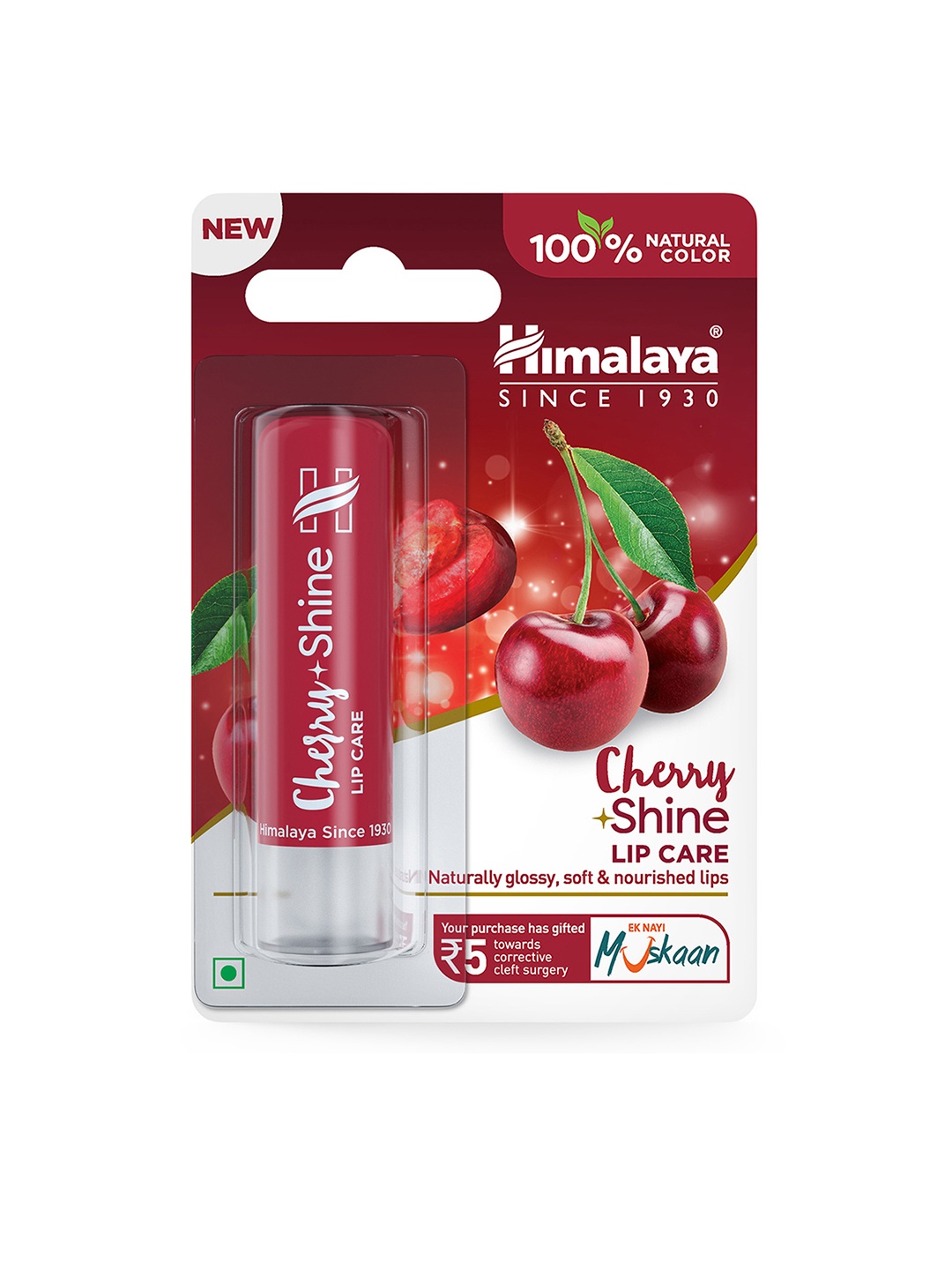 

Himalaya Lip Care For Glossy Soft & Nourished Lips 4.5 g - Cherry Shine, Pink