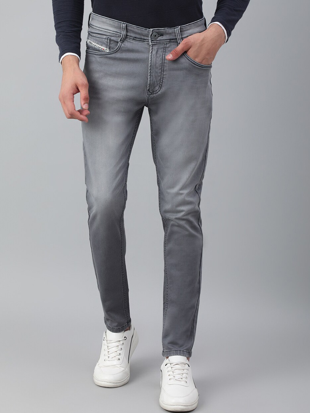 

Code 61 Men Skinny Fit Low-Rise Heavy Fade Stretchable Jeans, Grey