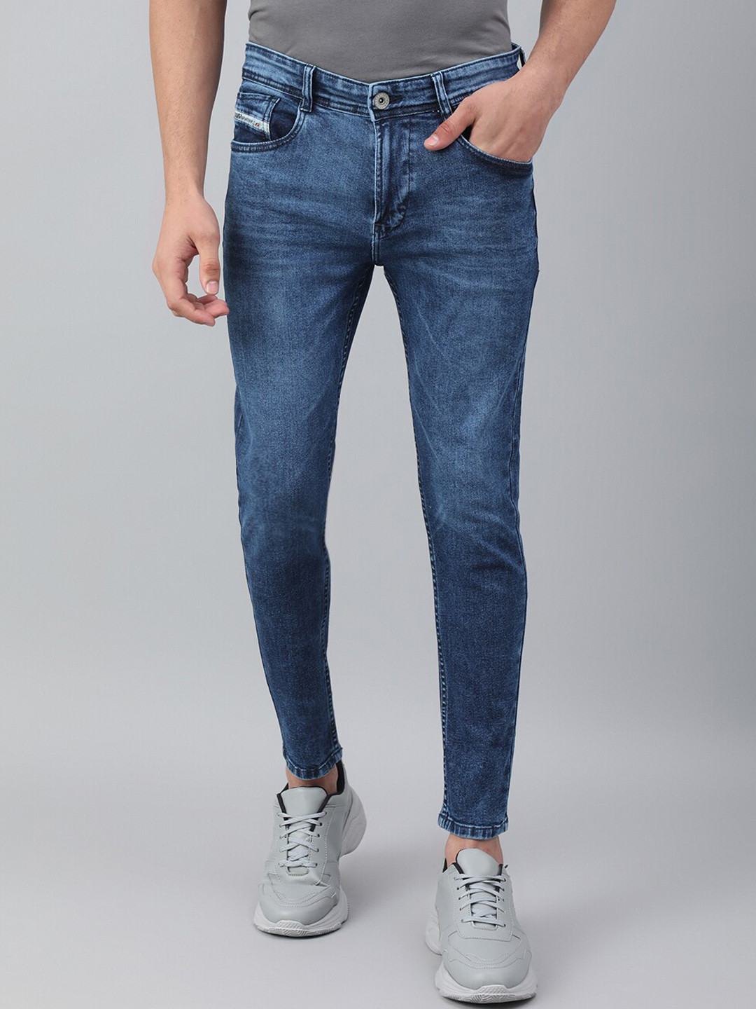 

Code 61 Men Blue Skinny Fit Low-Rise Light Fade Acid Wash Stretchable Jeans