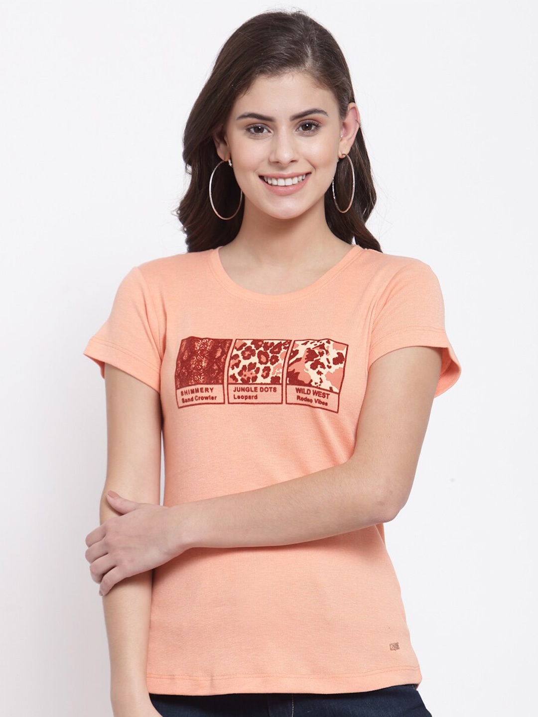 

Juelle Women Orange Typography Printed Slim Fit T-shirt