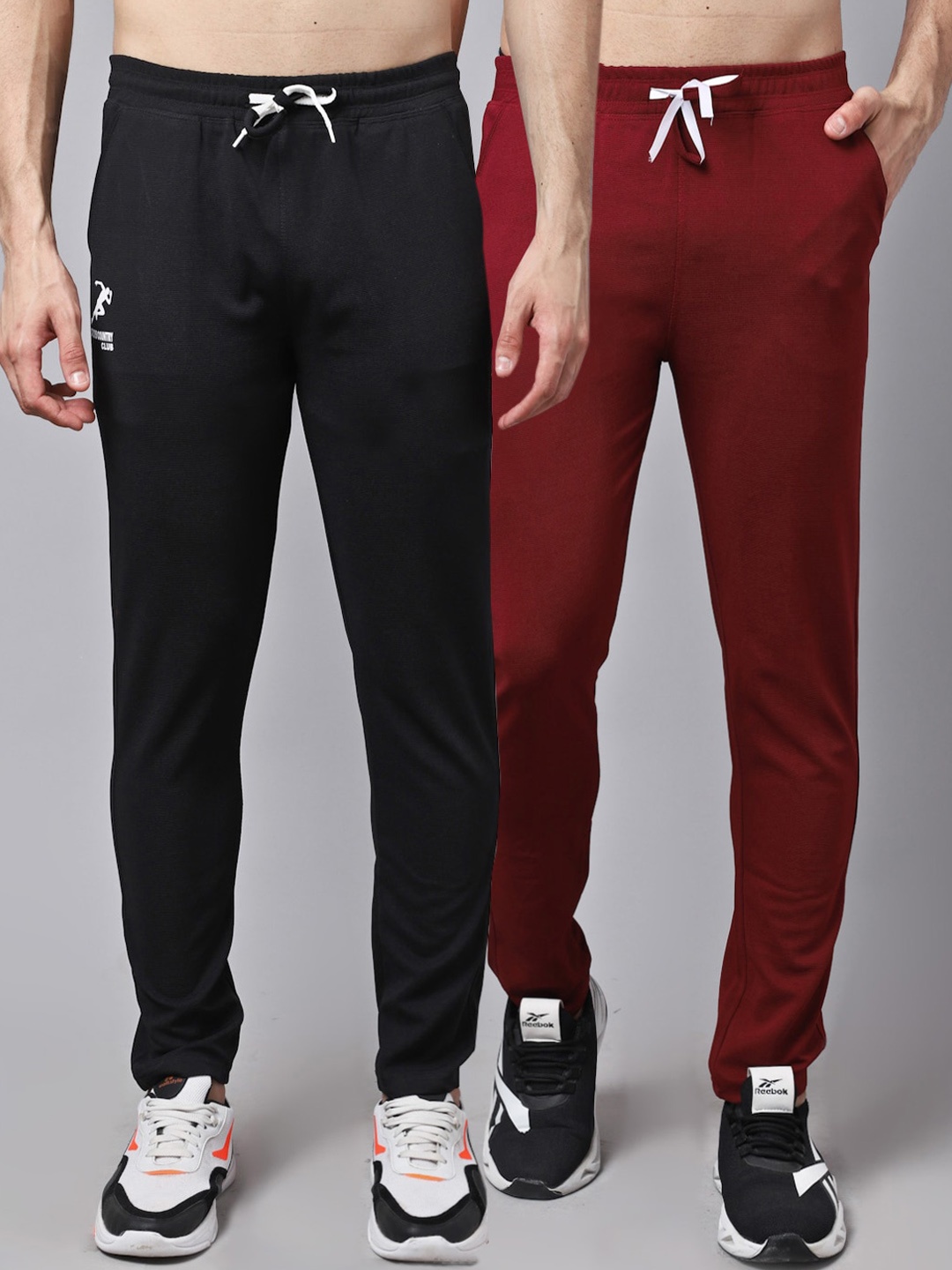 

GRACIT Men Pack Of 2 Black & Maroon Solid Track Pants