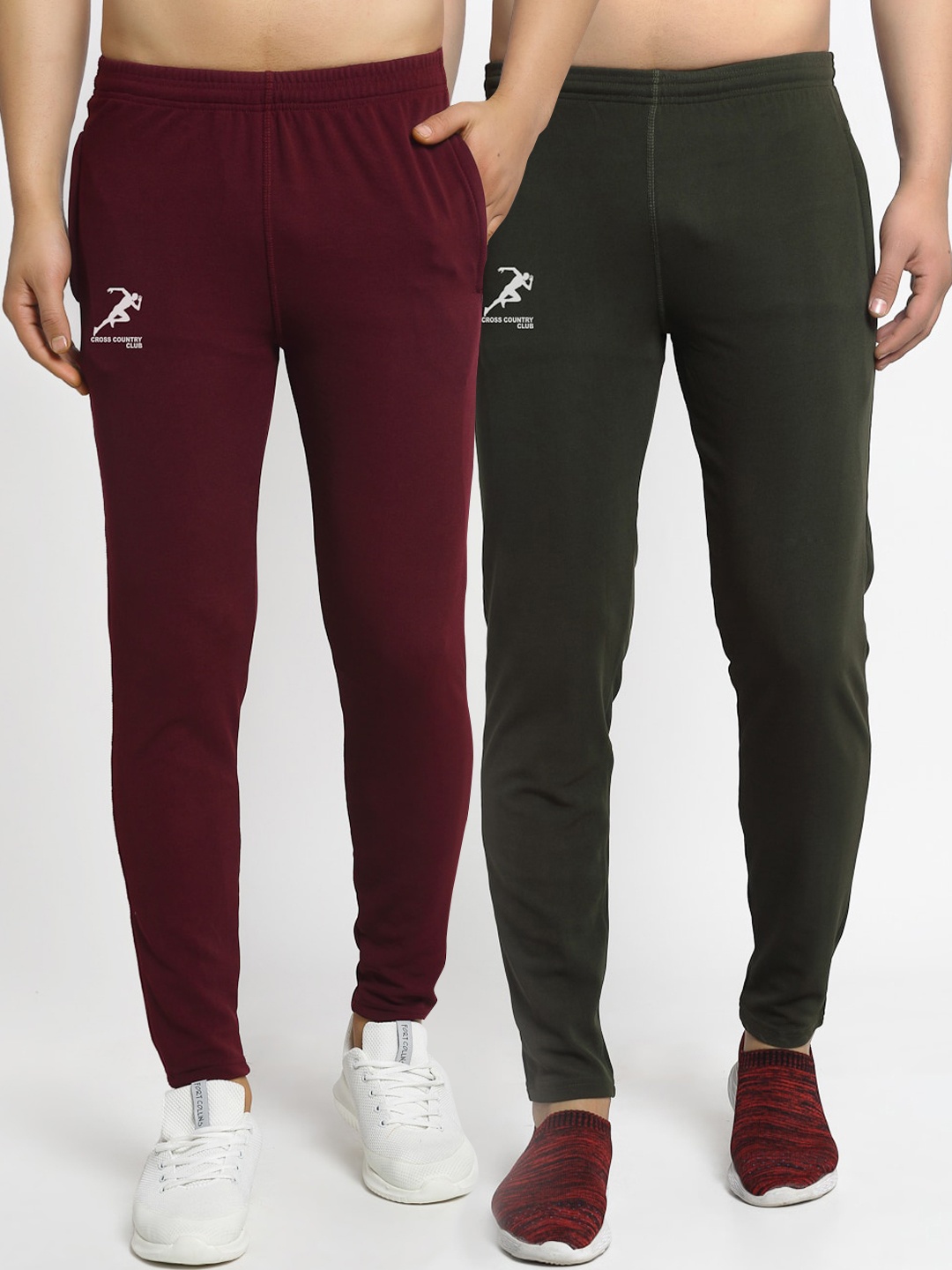 

GRACIT Men Pack Of 2 Solid Track Pants, Maroon