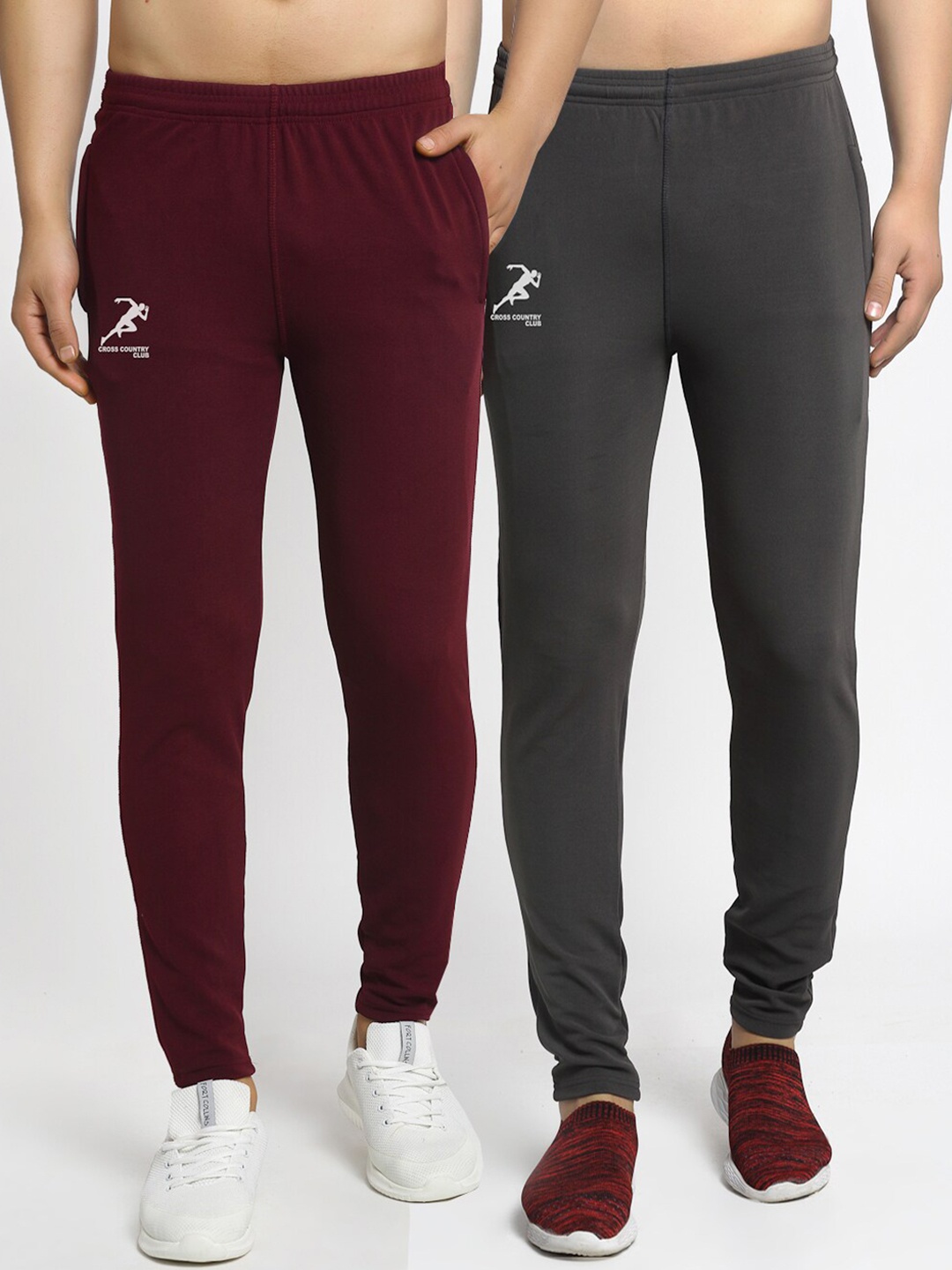 

GRACIT Men Pack Of 2 Solid Track Pants, Maroon