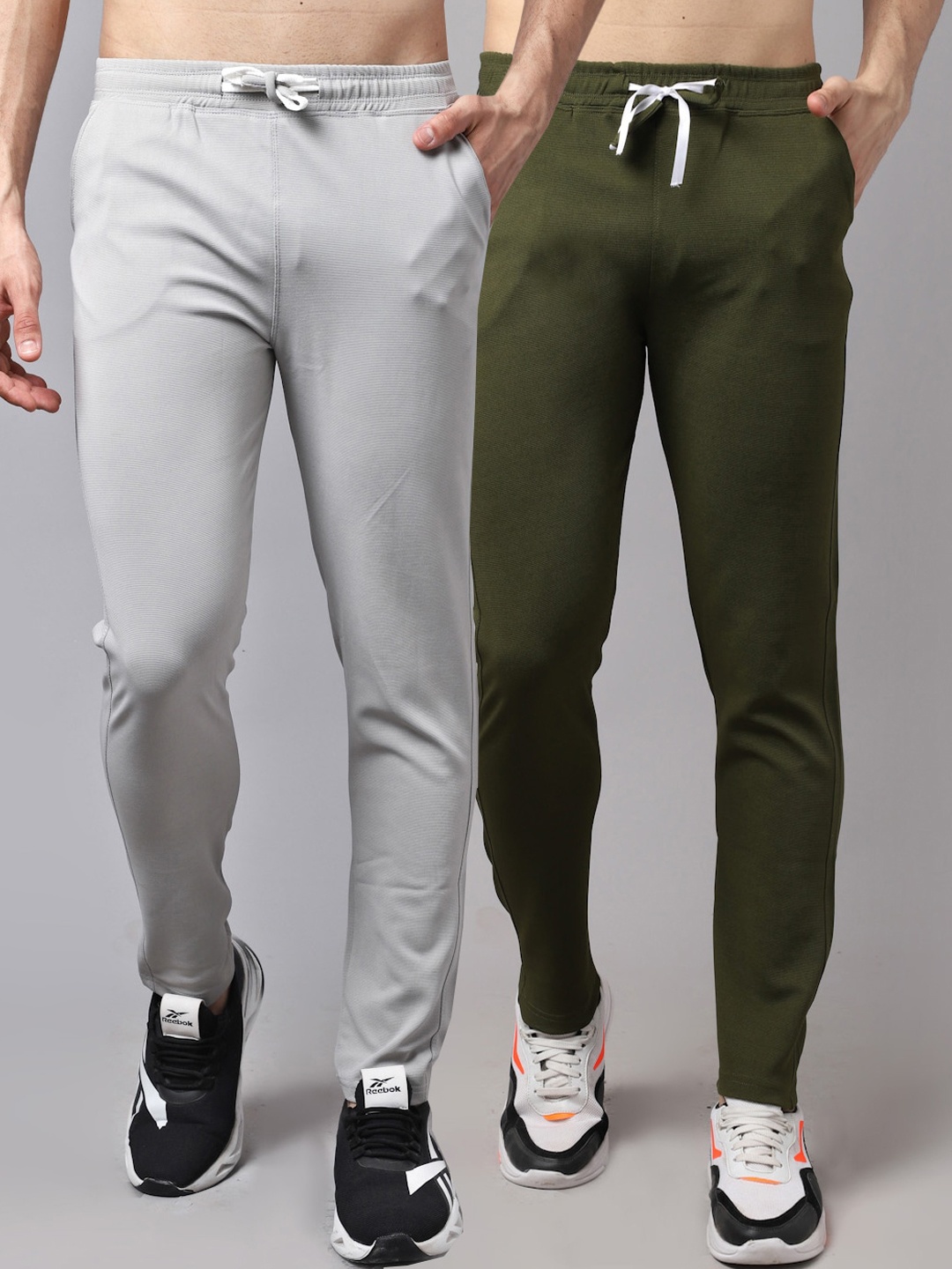 

GRACIT Men Pack of 2 Grey & Green Solid Running Track Pants