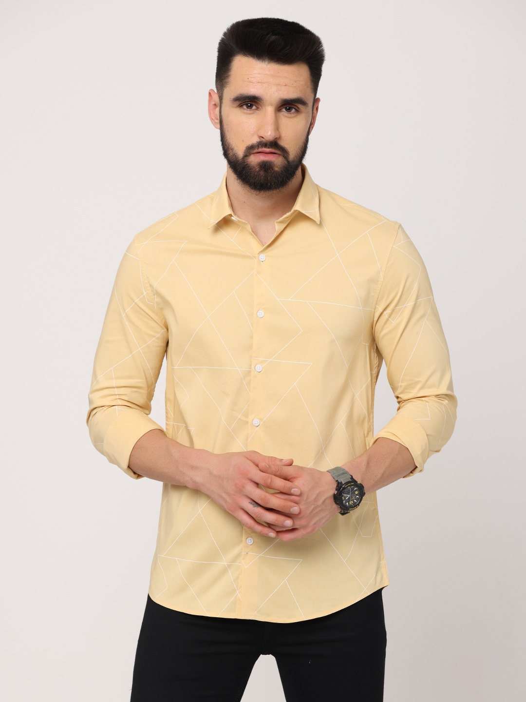 

Jean Cafe Men Yellow Premium Slim Fit Casual Shirt