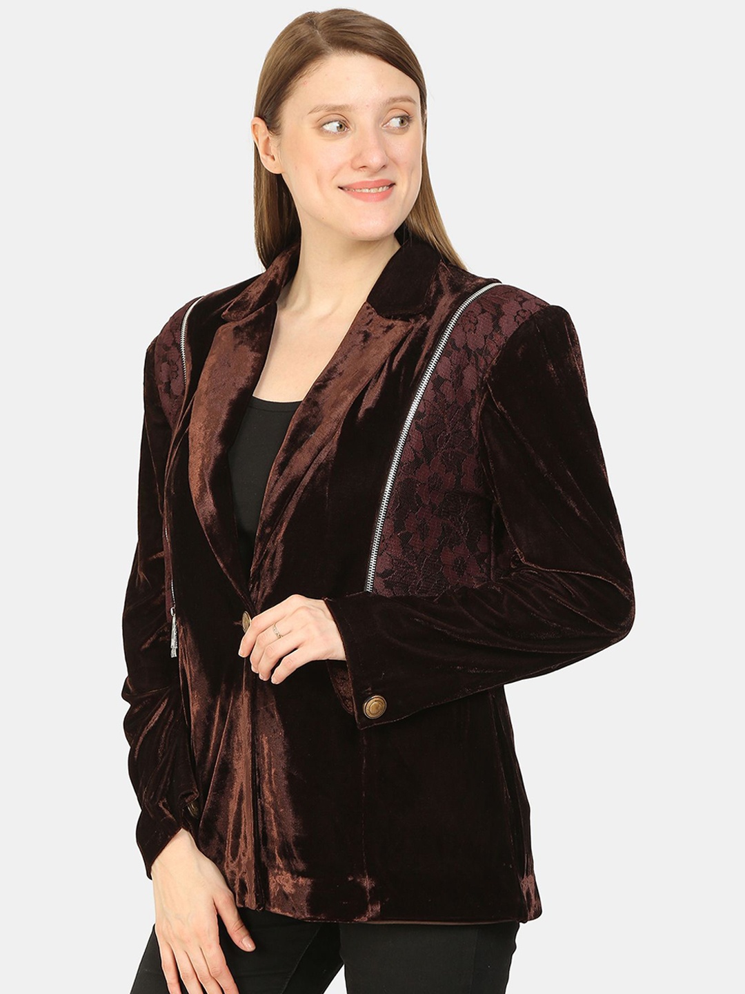 

bellamia Women Brown Floral Tailored Jacket