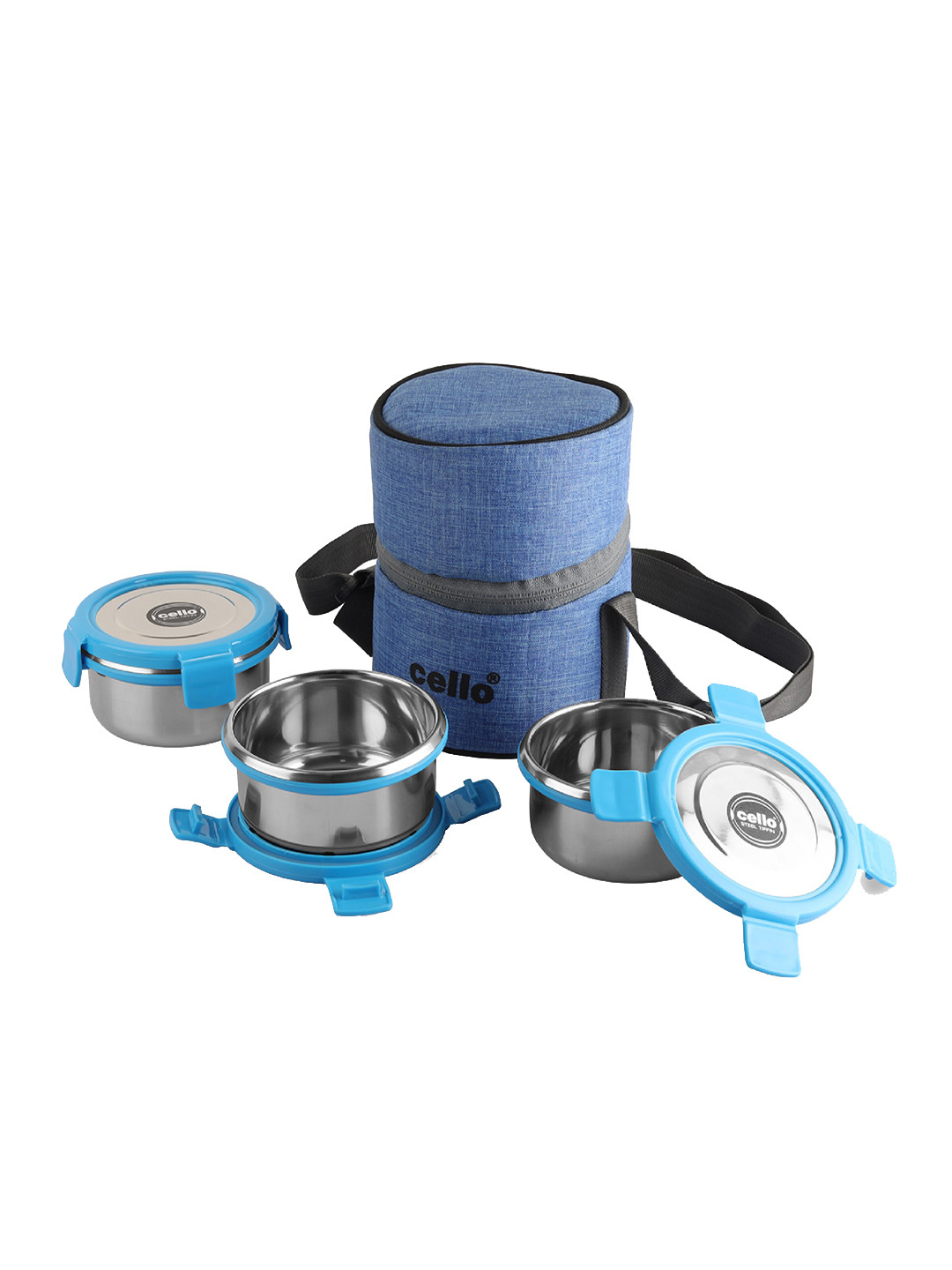 

Cello Blue & Silver Set Of 3 Stainless Steel Lunch Box with Jacket
