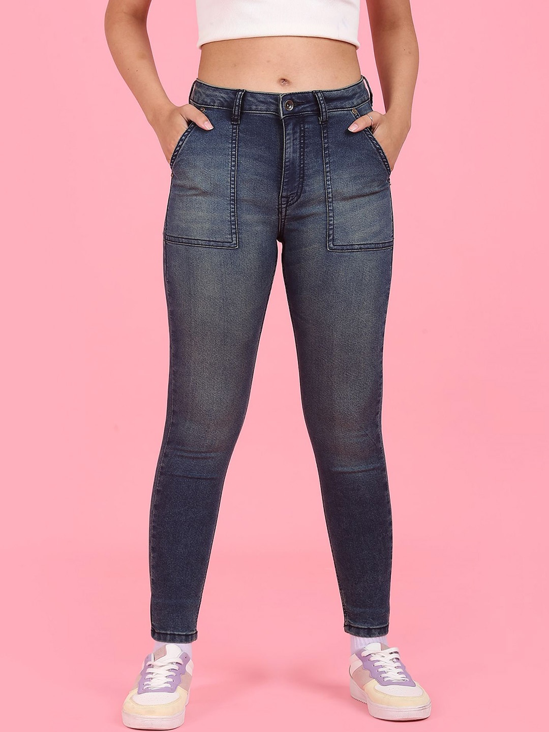 

Flying Machine Women Blue Super Skinny Fit High-Rise Highly Distressed Heavy Fade Stretchable Jeans