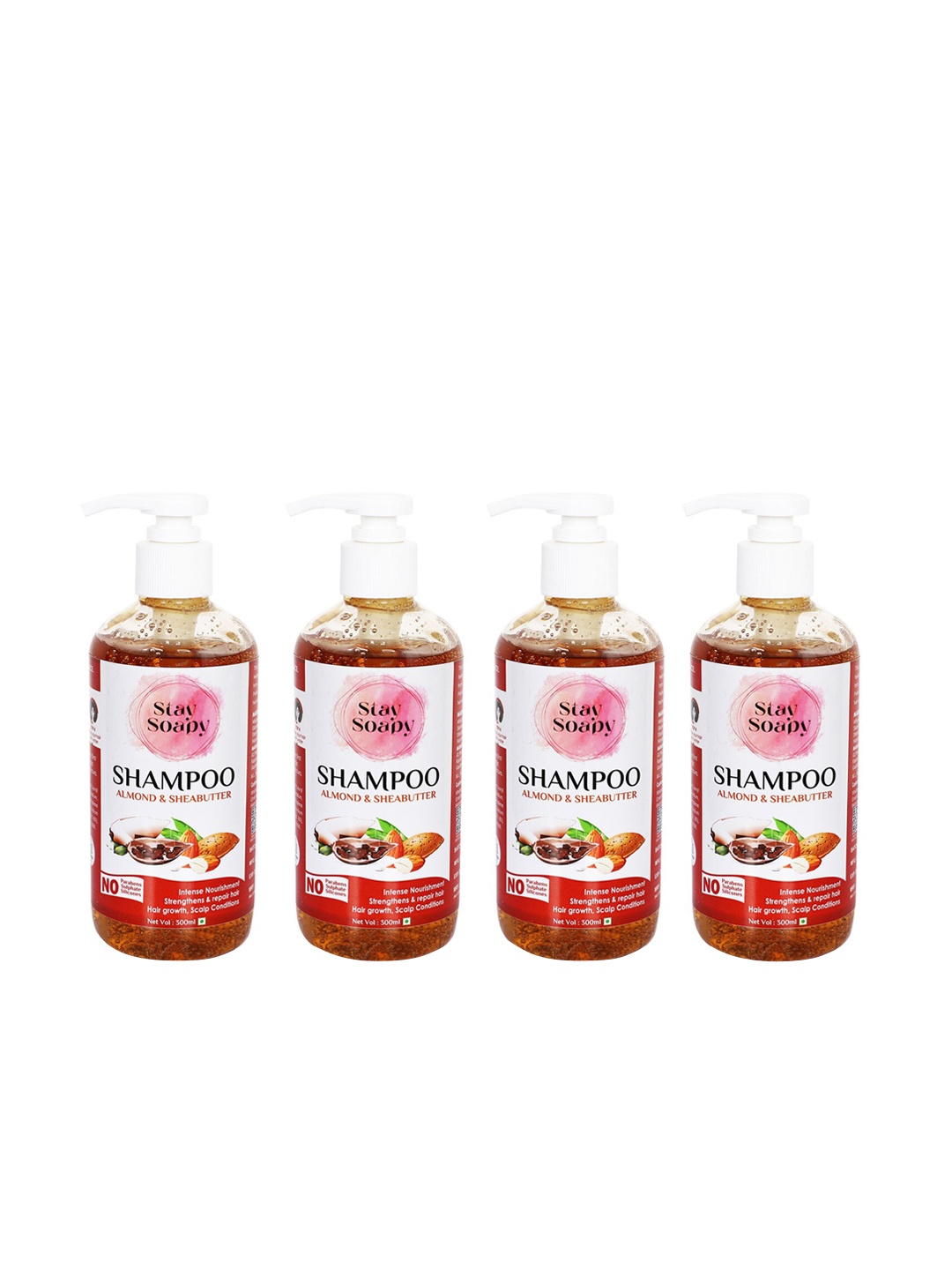 

Stay Soapy Set of 4 Almond & Shea Butter Shampoo - 300 ml each, Red