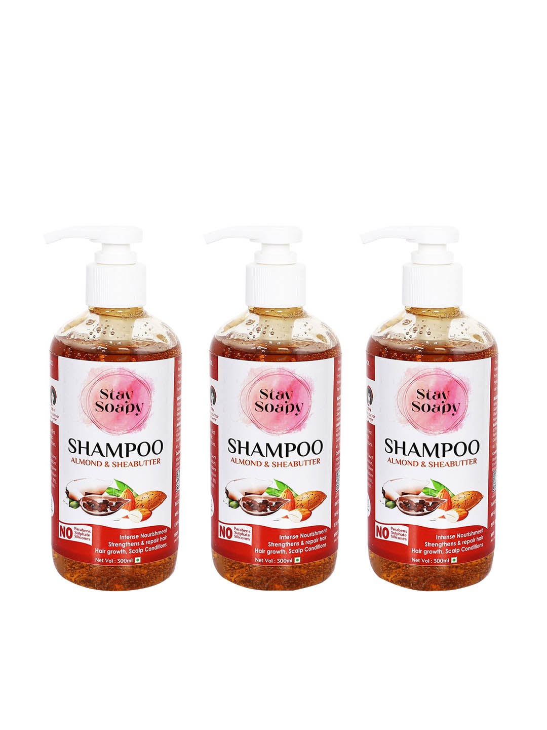 

Stay Soapy Set Of 3 Almond & Shea Butter Shampoo 300ml Each, Red