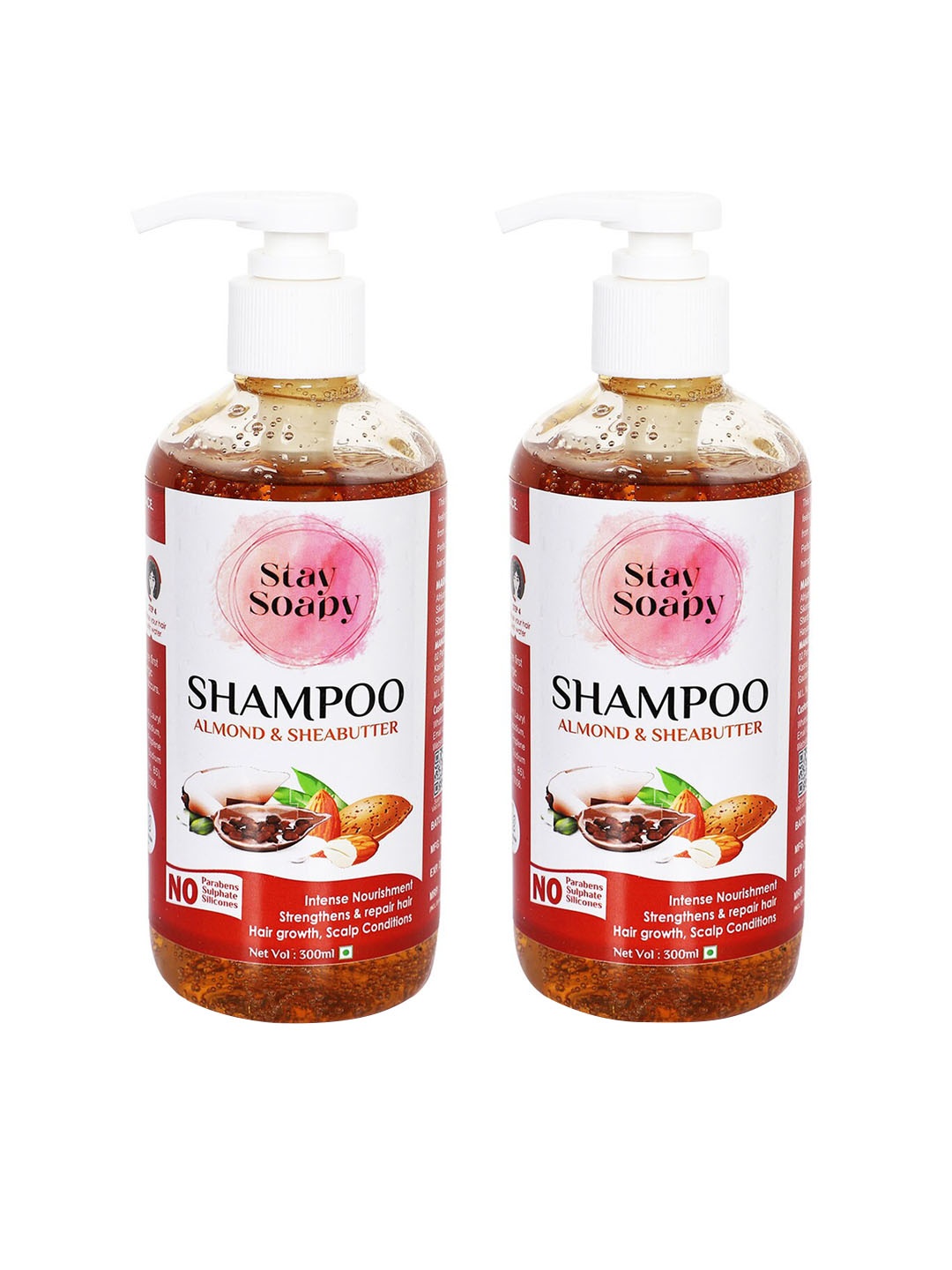 

Stay Soapy Set Of 2 Almond & Shea Butter Shampoo 300ml, Red