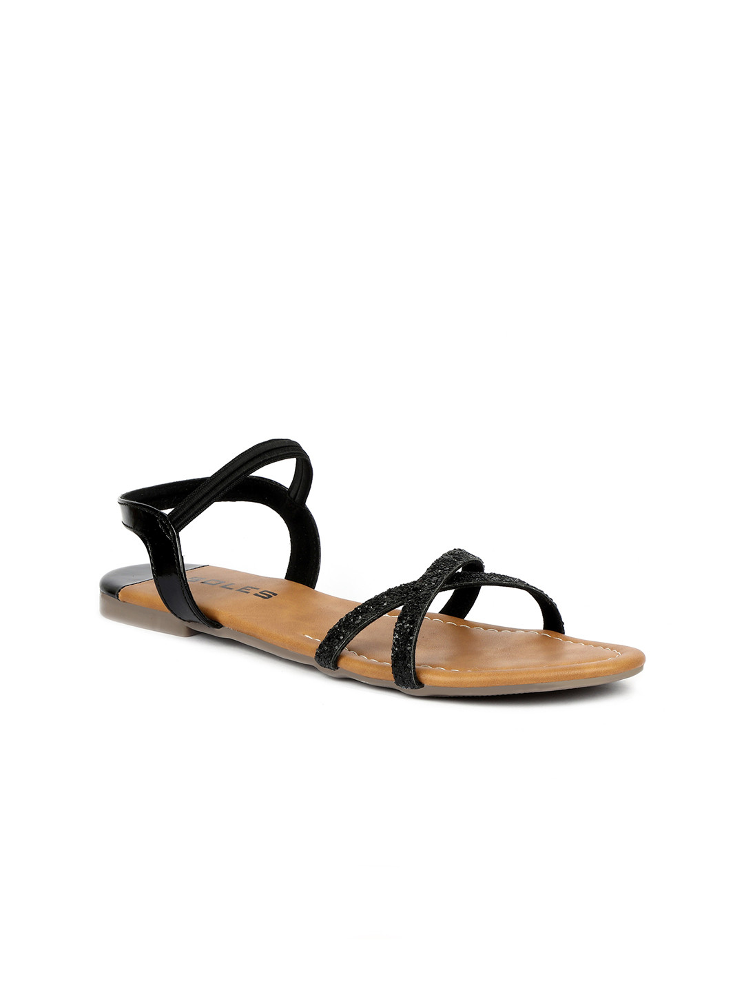 

SOLES Women Black Open Toe Flats with Bows