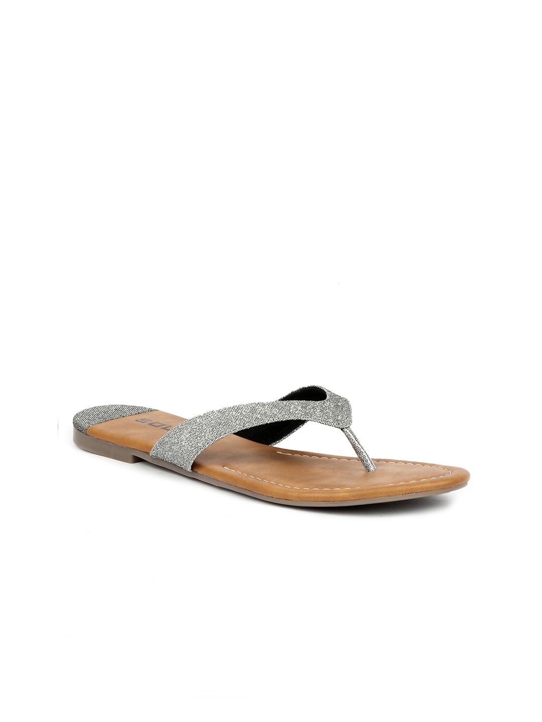 

SOLES Women Gunmetal-Toned T-Strap Flats, Metallic