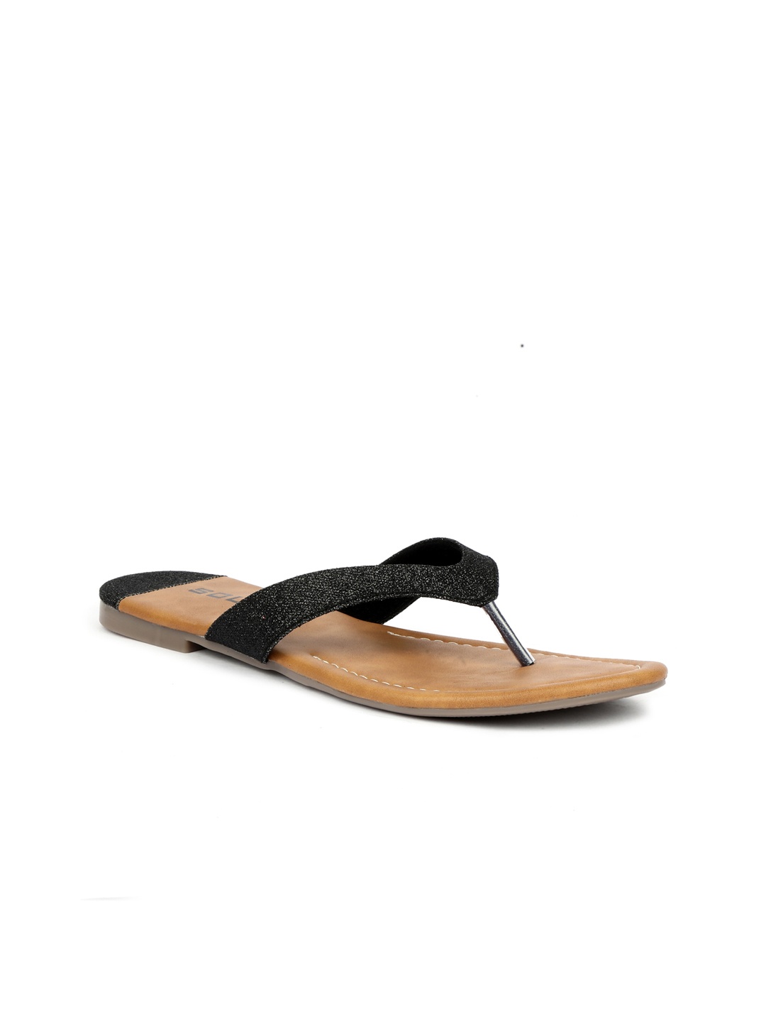 

SOLES Women Black T-Strap Flats