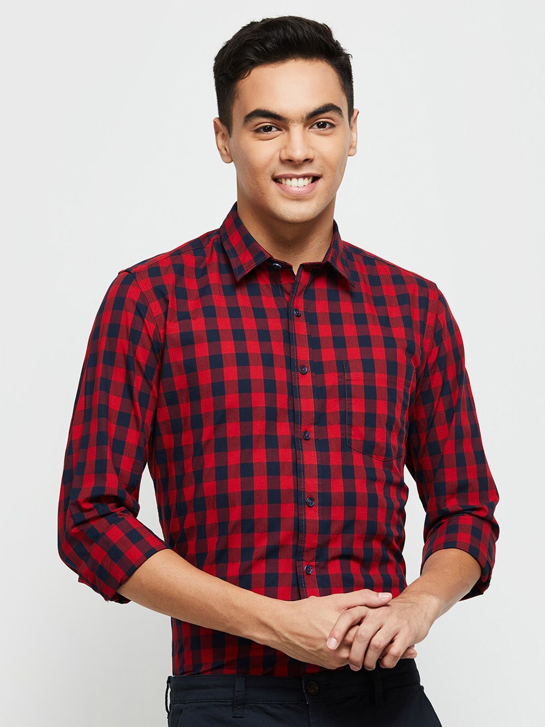 

max Men Red Classic Buffalo Checked Cotton Casual Shirt