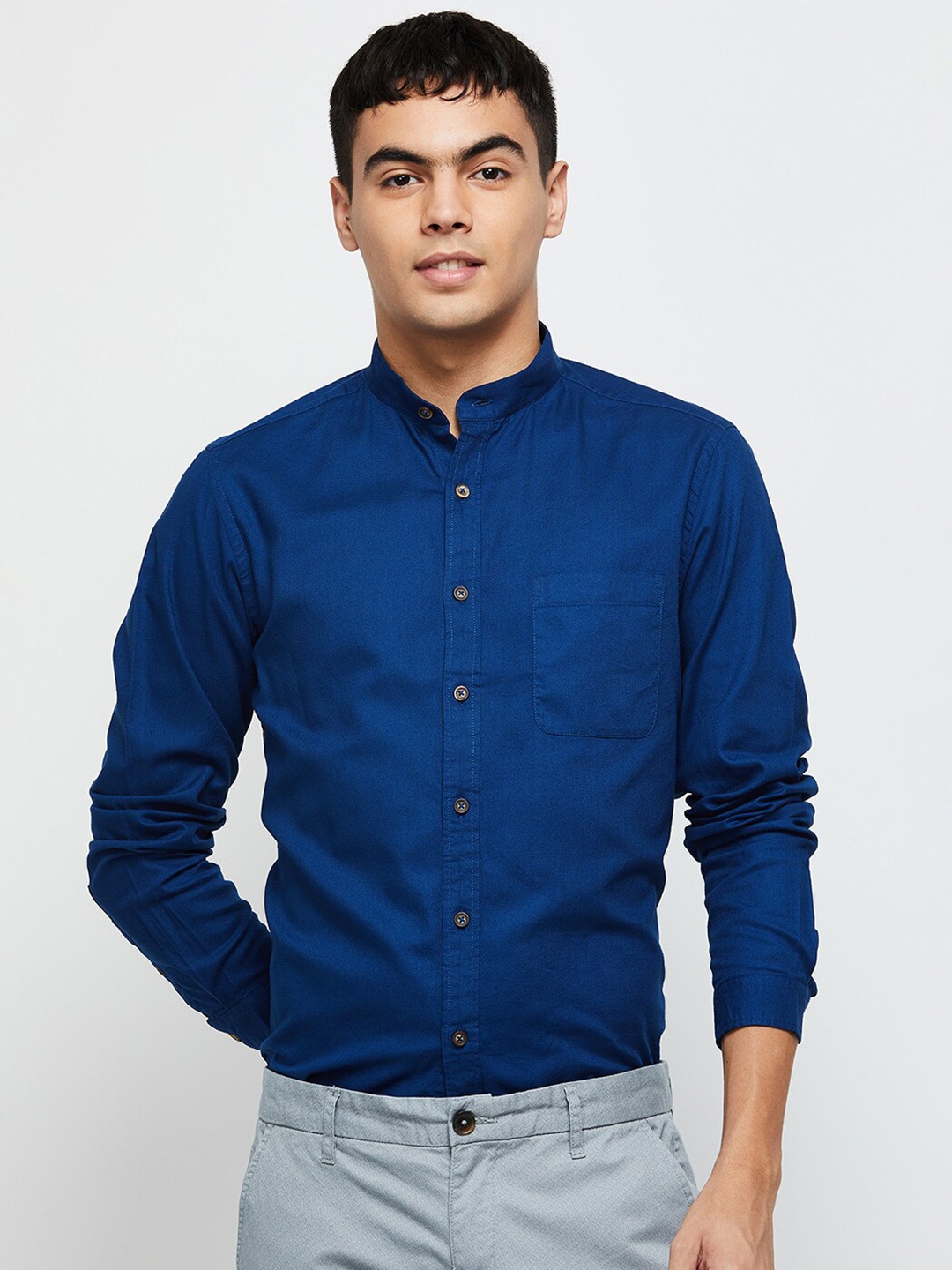 

max Men Blue Classic Cotton Casual Shirt